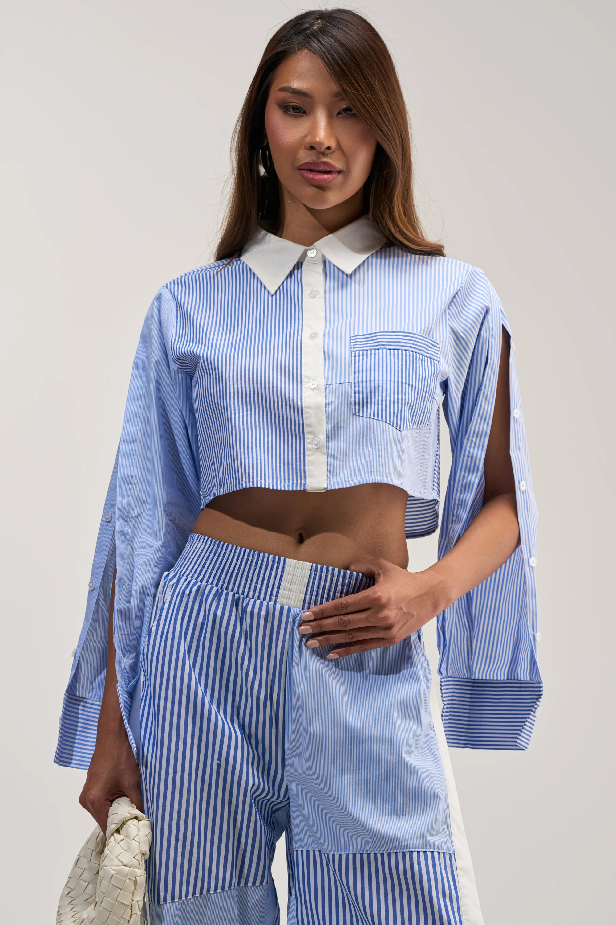 REESE MIXED STRIPE POPLIN BUTTON DOWN BLOUSE - Akira Store