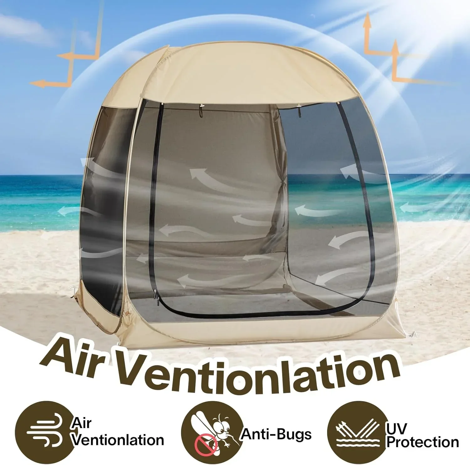 Gazebo moustiquaire pouvant accueillir 6, 10 ou 15 personnes. Tente de style igloo avec moustiquaire latérale. Idéal