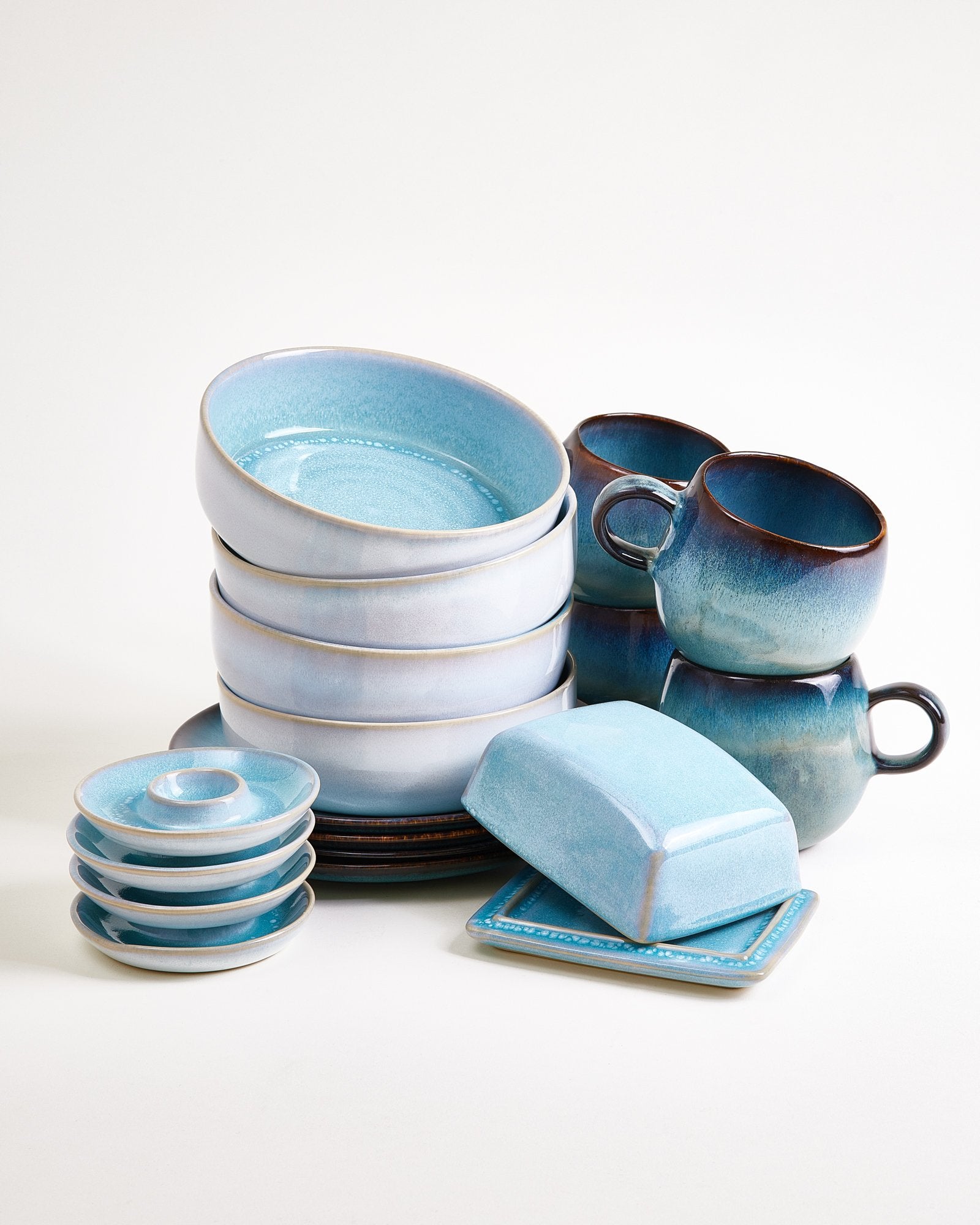 TABLEWARE SET BLUE HORIZON AQUA GREEN-BLUE 17 PIECES