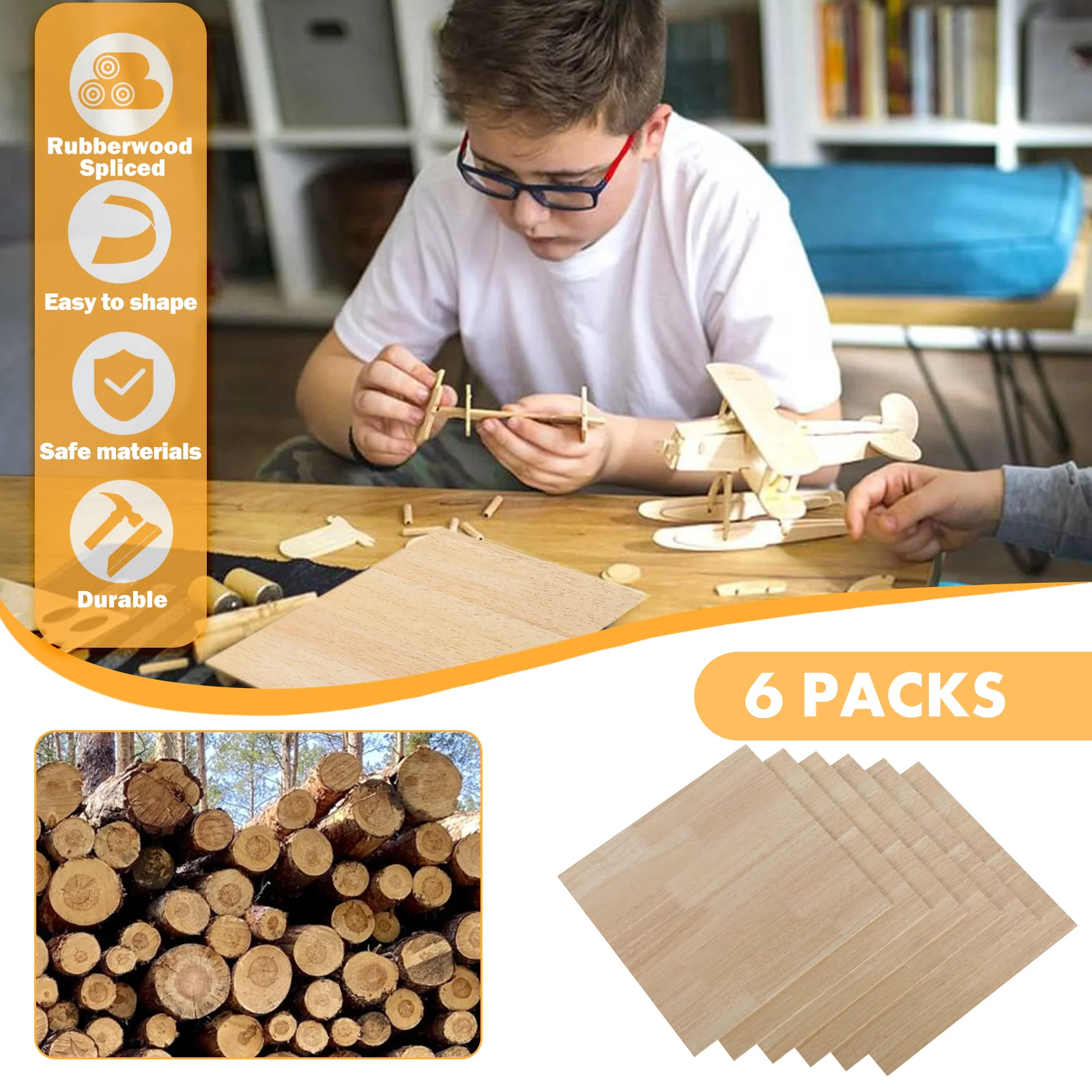 Contreplaqué de bois d'hévéa de 3 mm (6 pièces)