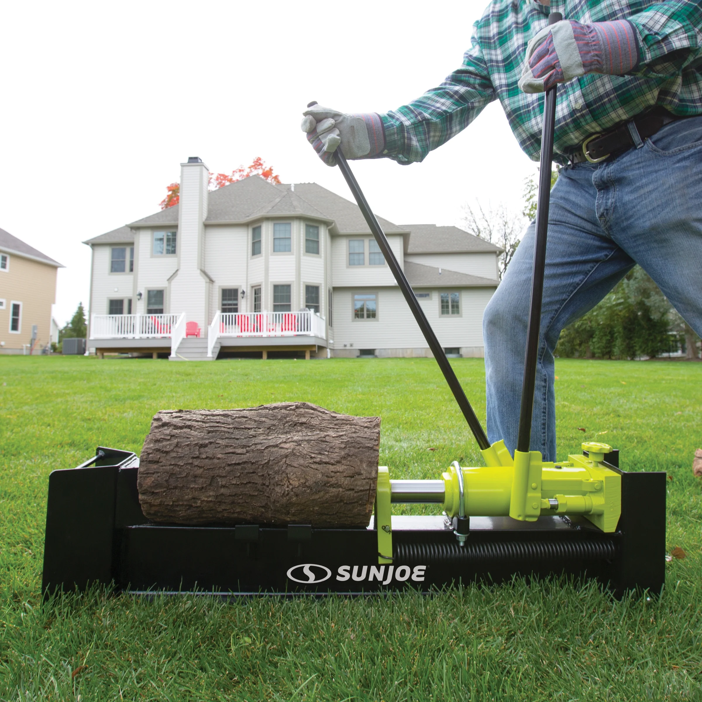 Sun Joe Hydraulic Steel Beam Log Splitter, 10 Ton Capacity Firewood Tool, Green, LJ10M