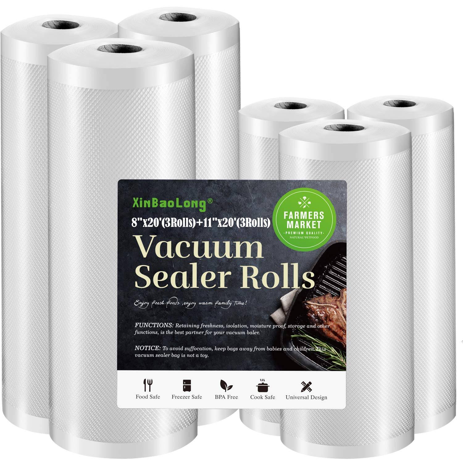 [Super Heavy Duty]Vacuum Sealer Bags for Food|6 Pack,XinBaoLong Vacuum Seal Bags,Commercial Grade, Heavy Duty, BPA Free,Great for VAC Storage.6 Pack