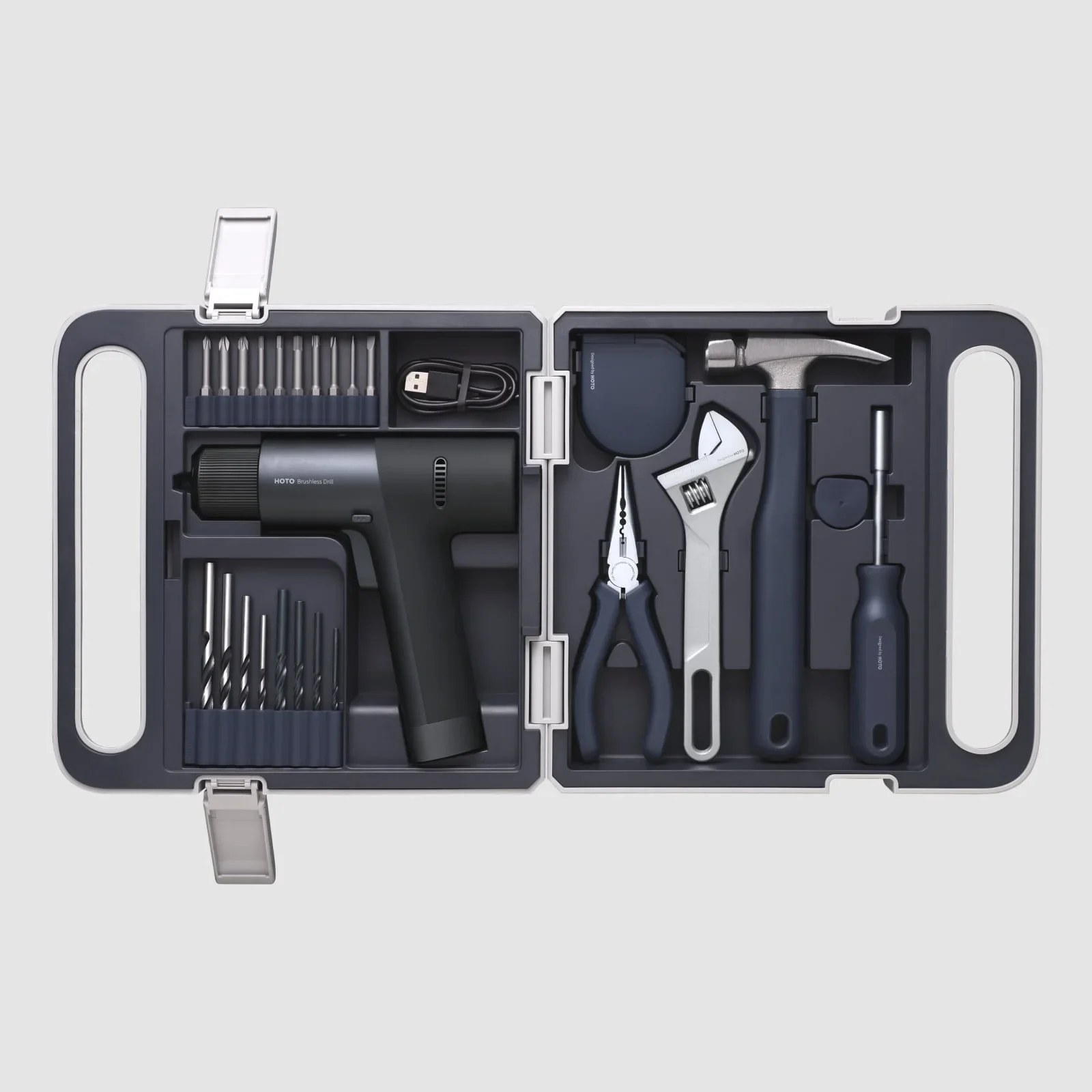 HOTO Cordless Brushless Drill Tool Set, Variable Speed, Hidden Buckle, LED Screen, Intelligent Digital Display, Safe, Exquisite & Practical, High-end Drill Kit for Home/Daily Use