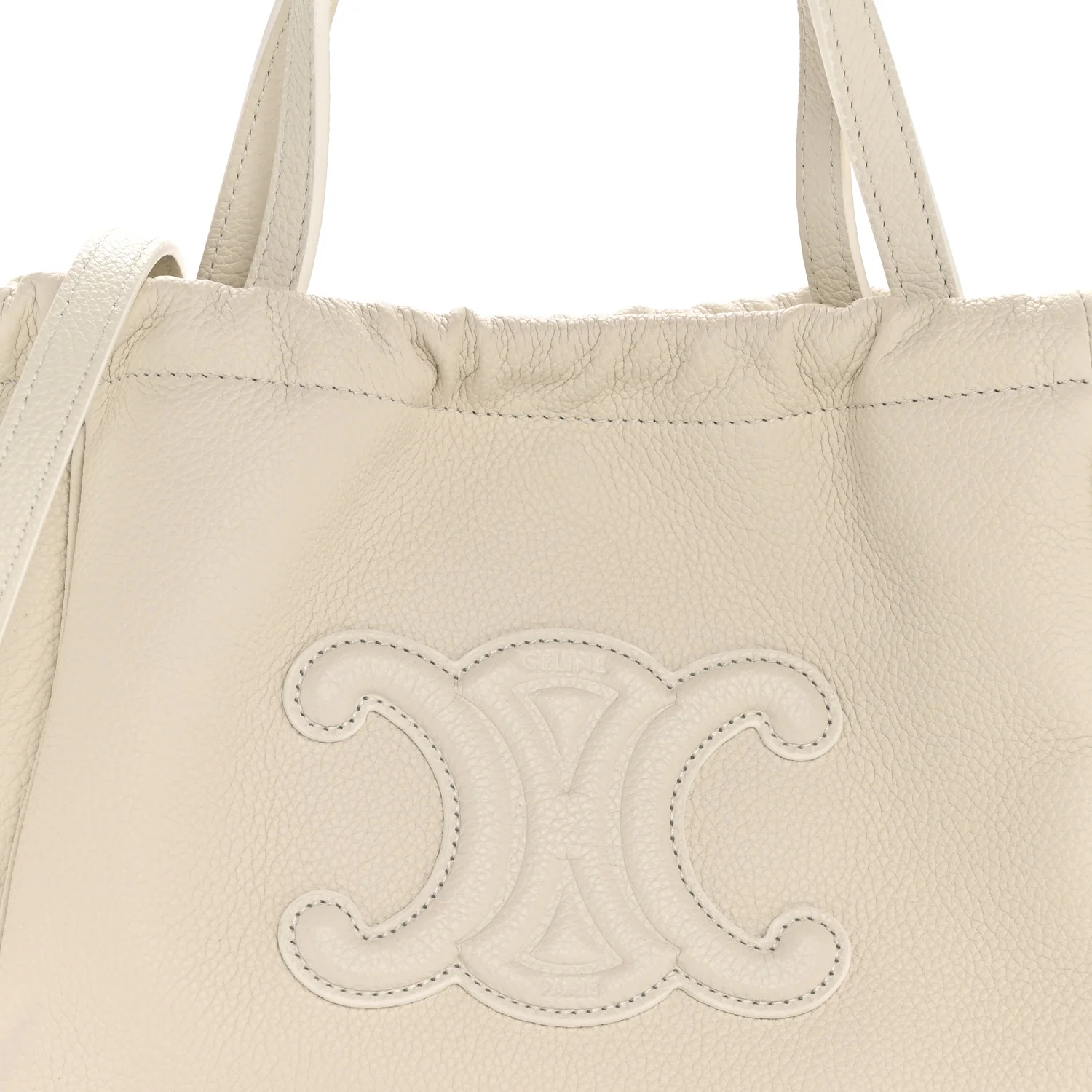 Calfskin Cuir Small Triomphe Cabas Drawstring White