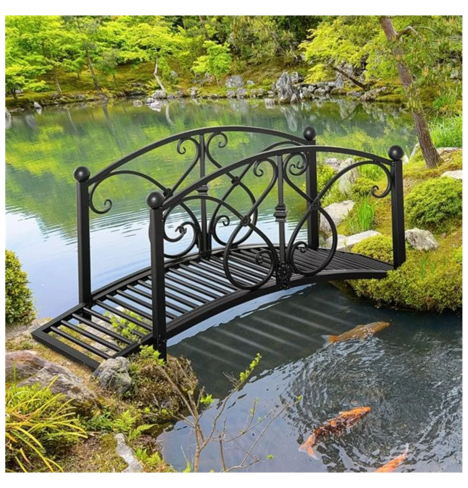 Garden Bridge - Decorative Steel Arch Bridge for Walkways, Fish Ponds & Streams - Black, 40.25L x 18.5W - 264 lbs Capacity