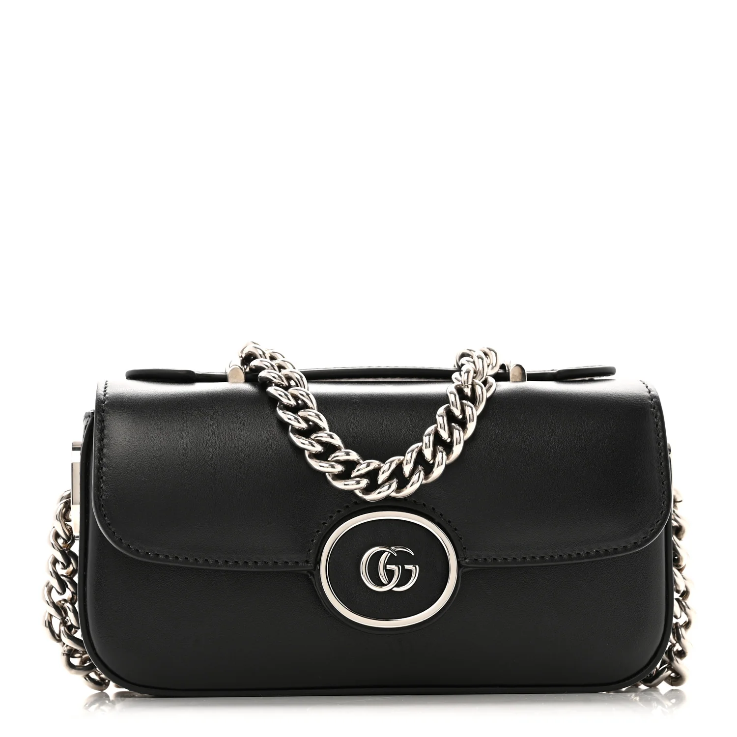 Senna Calfskin Petite GG Top Handle Shoulder Bag Black