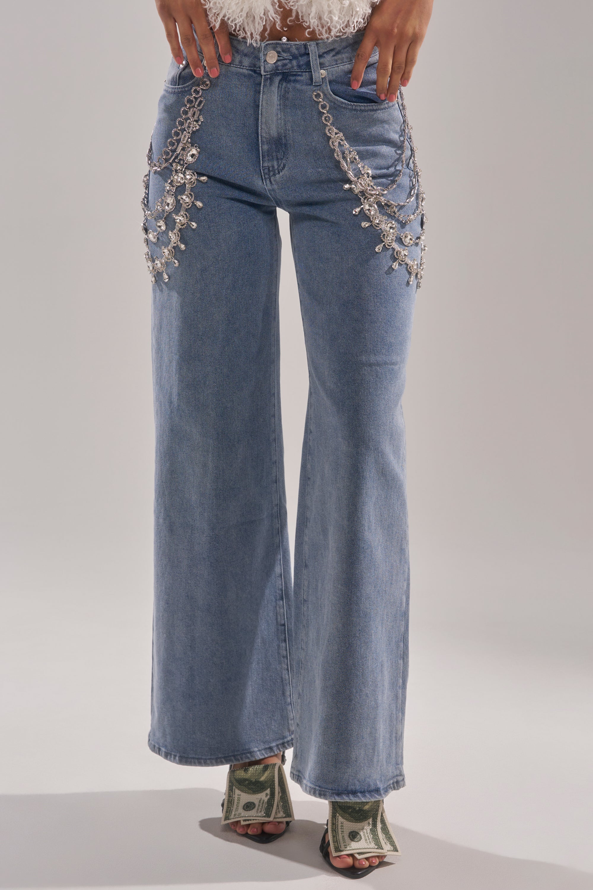 DIAMOND LOVER RELAXED DENIM WITH RHINESTONE - Akira Store