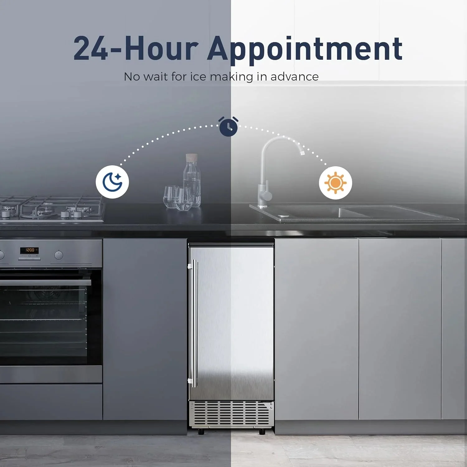 Commercial Under Counter Ice Maker Machine 80LBS Day with 24LBS Ice Storage Built in Drain Pump Automatic Cleaning Timing Setting Smart Lcd