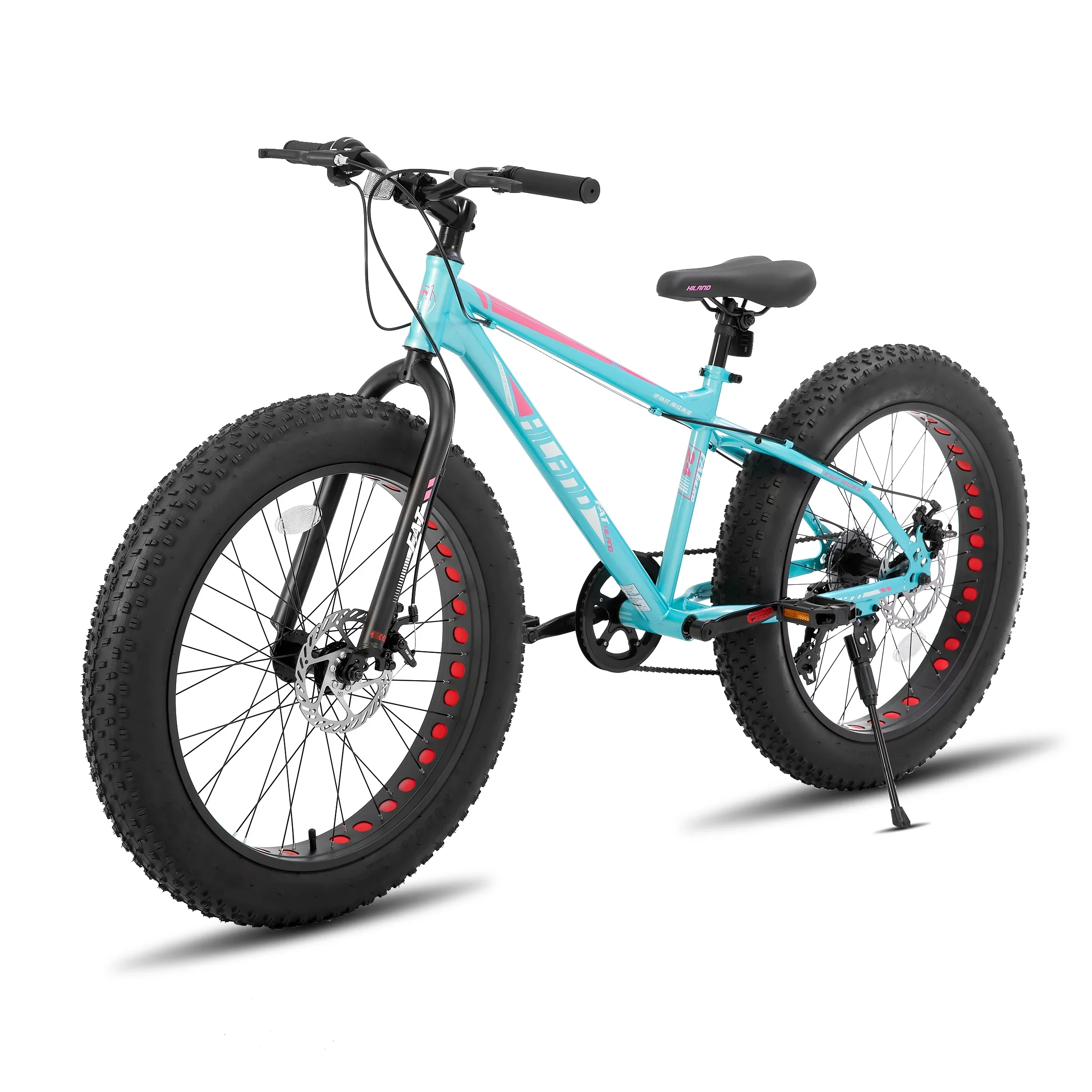 Hiland Fat Tire Bike, Shimano 7-Speed, Dual-Disc Brakes, 24 inch Trail Mountain Bike, Blue