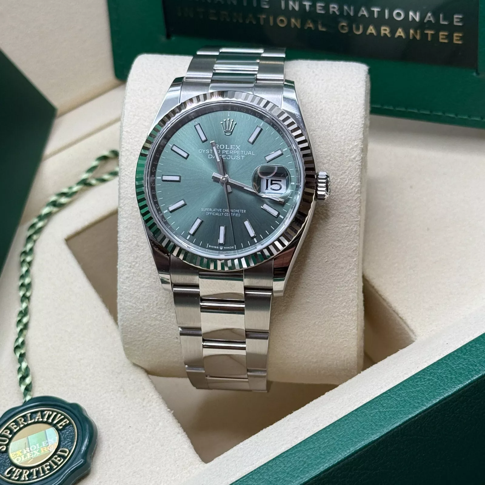 [Super Clone]RLX  Datejust 36mm 126234-0052 Green Index Dial Stainless Steel Fluted Bezel Oyster