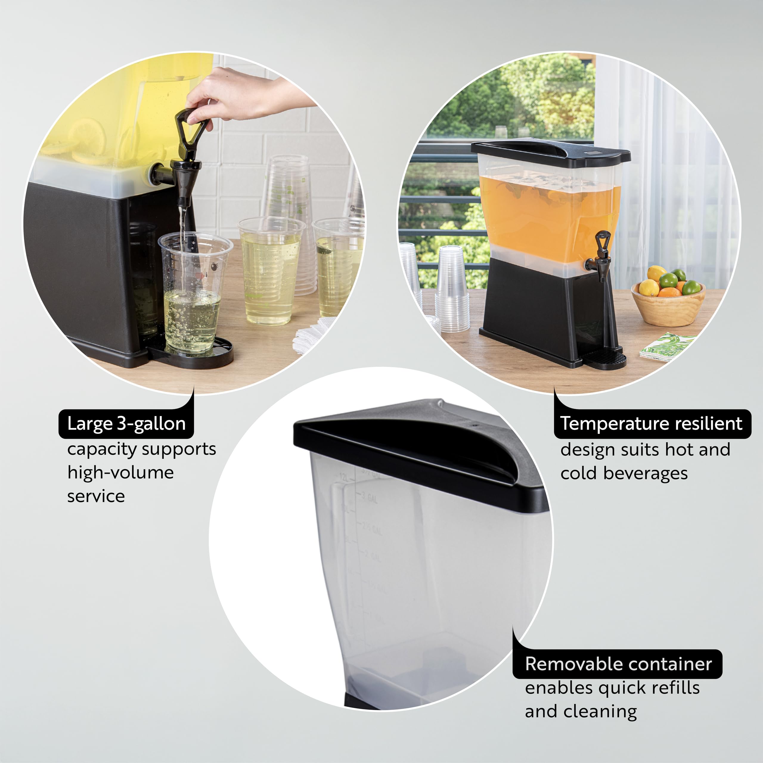 3 Gallon Drink Dispenser 1 Dishwashable Beverage Dispenser - Detachable Tank Includes Decals Black Plastic Carnival Juice Dispenser With Stand Push-Button Spigot