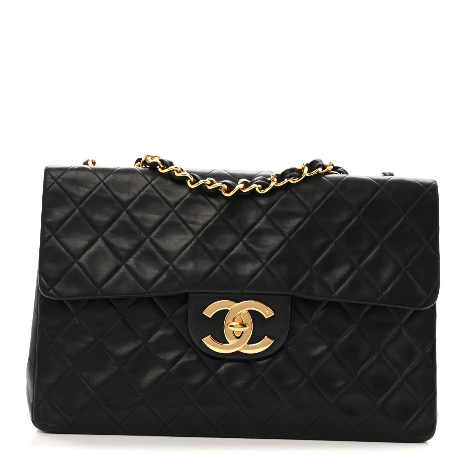 Lambskin Quilted XL Jumbo Single Flap Black