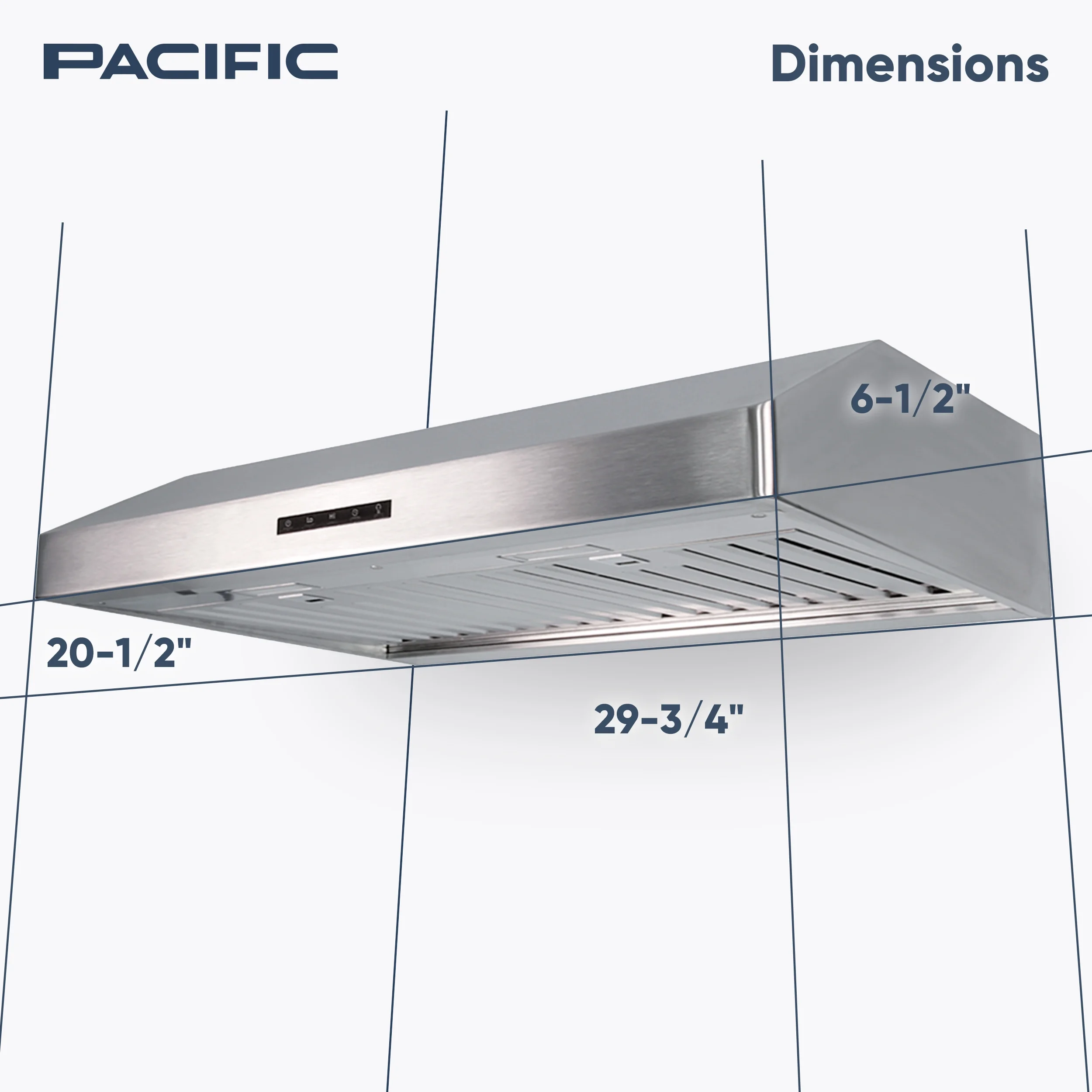 Pacific Economy Pro Under Cabinet Ducted Range Hood 30 in - 850 CFM 3 - Speed Powerful Kitchen Vent Hood - Electric Stainless Steel - Ultra Quiet, Glass Touch Control, 6W LED Lights PR6830AS