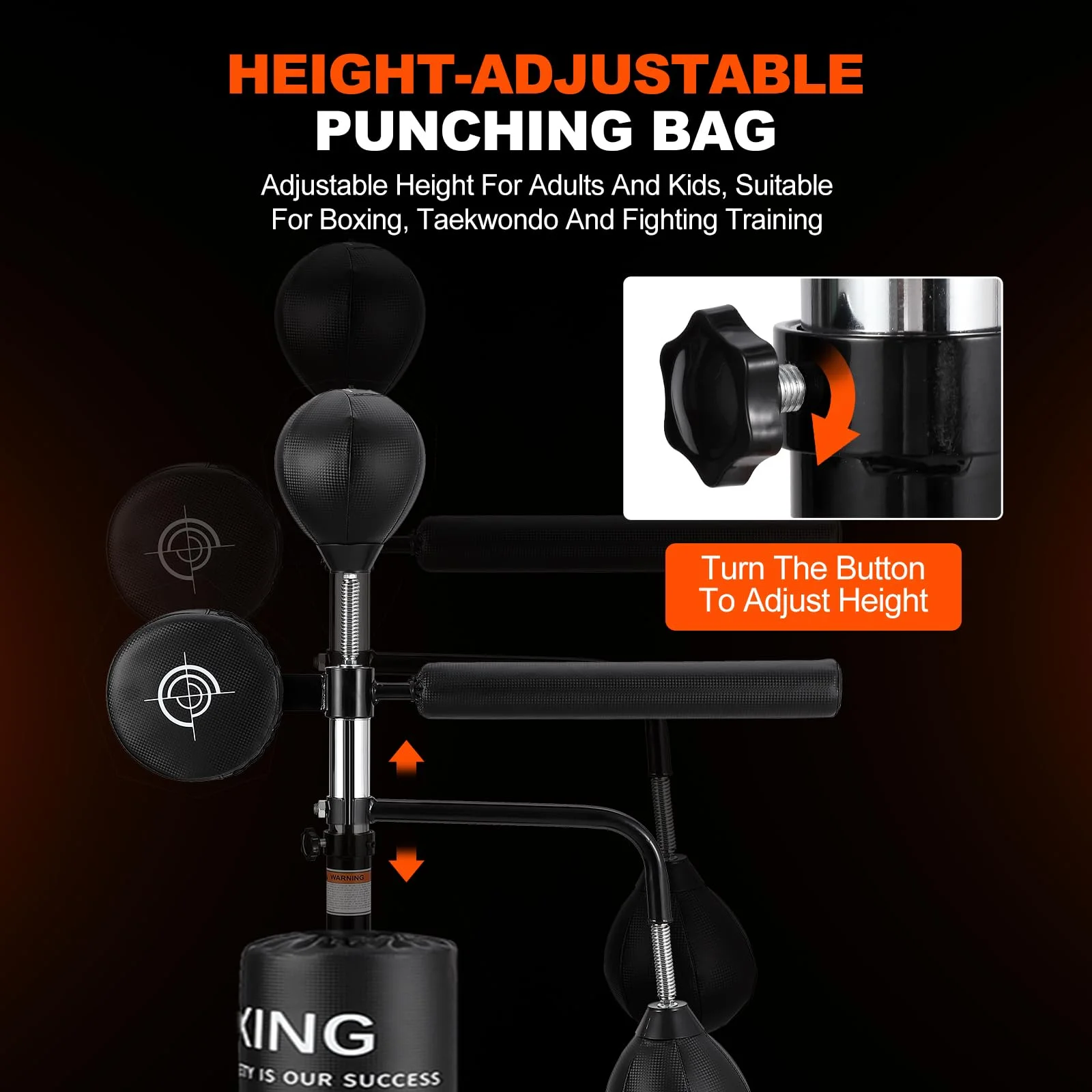 5-in-1 Freestanding Punching Bag with Stand �?Adjustable Height Boxing Bag for Adults Kids, Reflex Bar, Speed Bags, Hitting Target, Heavy Kickboxing Bag(Height 65.13-89.7") - Image 3