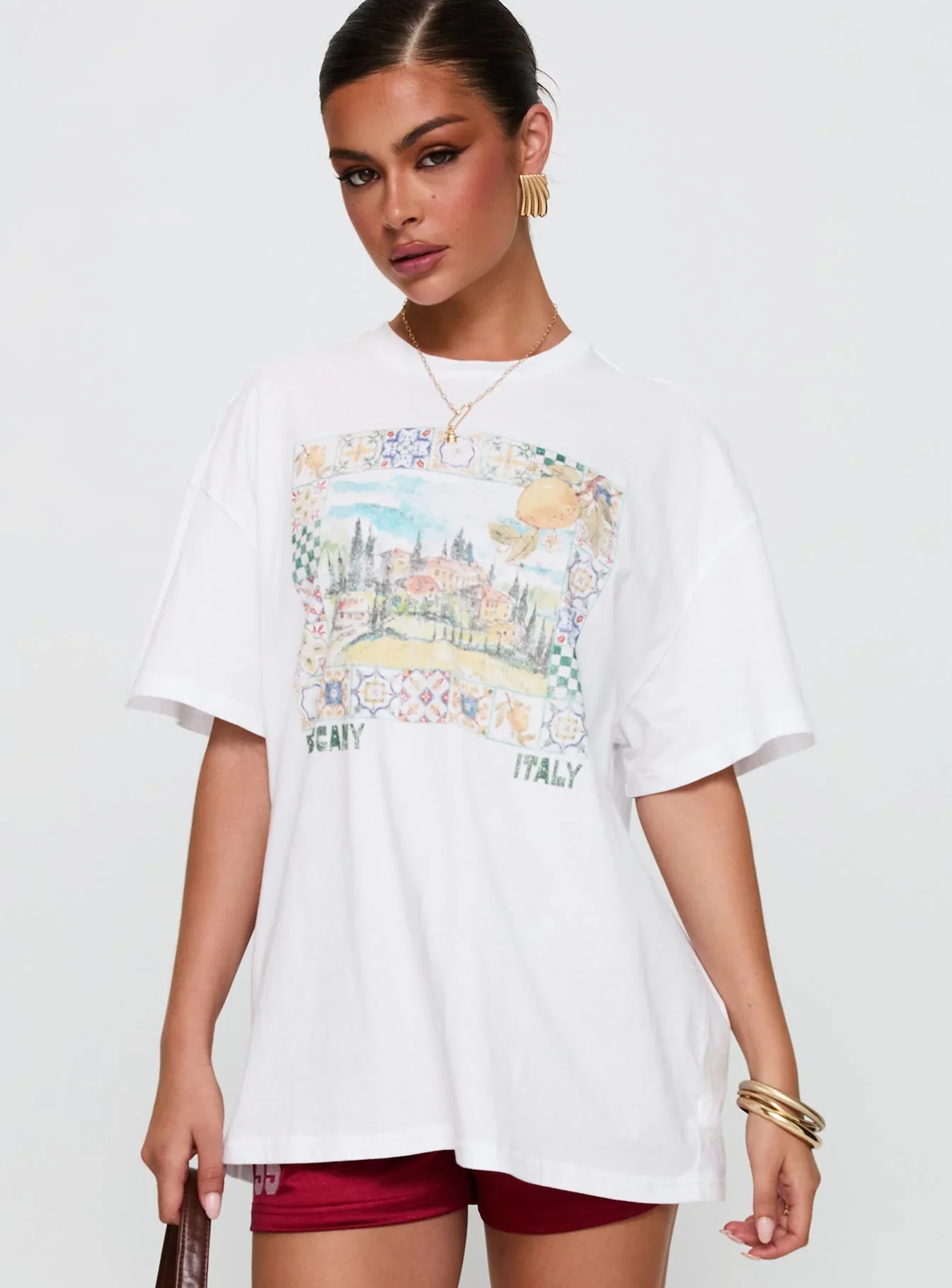 Love From Tuscany Oversized Graphic Top White