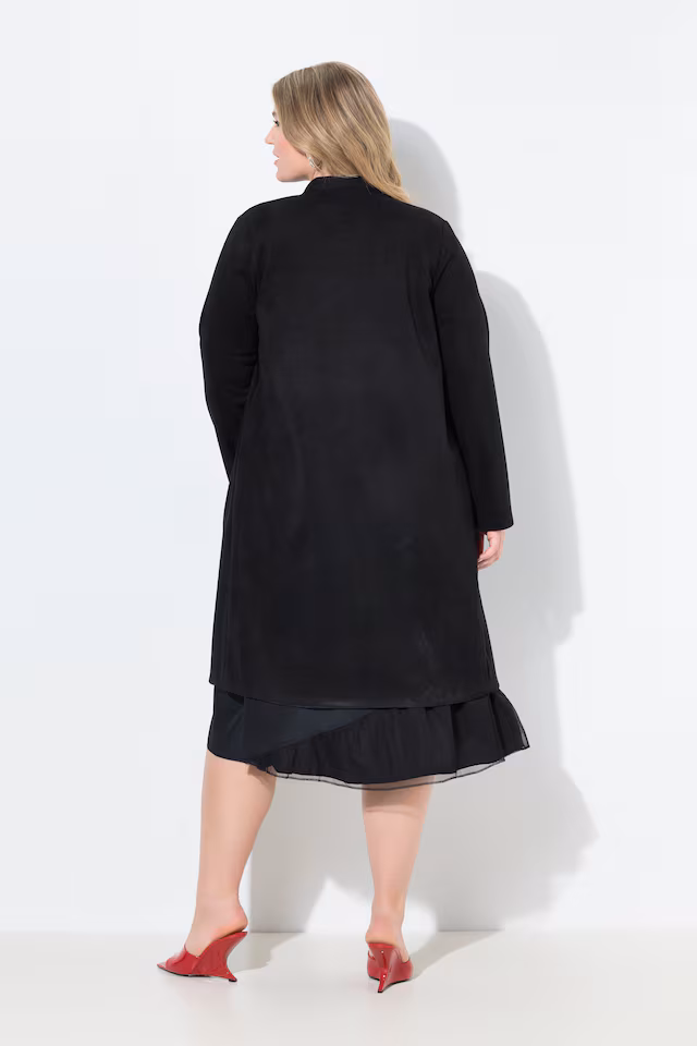 Coat, long A-line, open shape, lapel collar