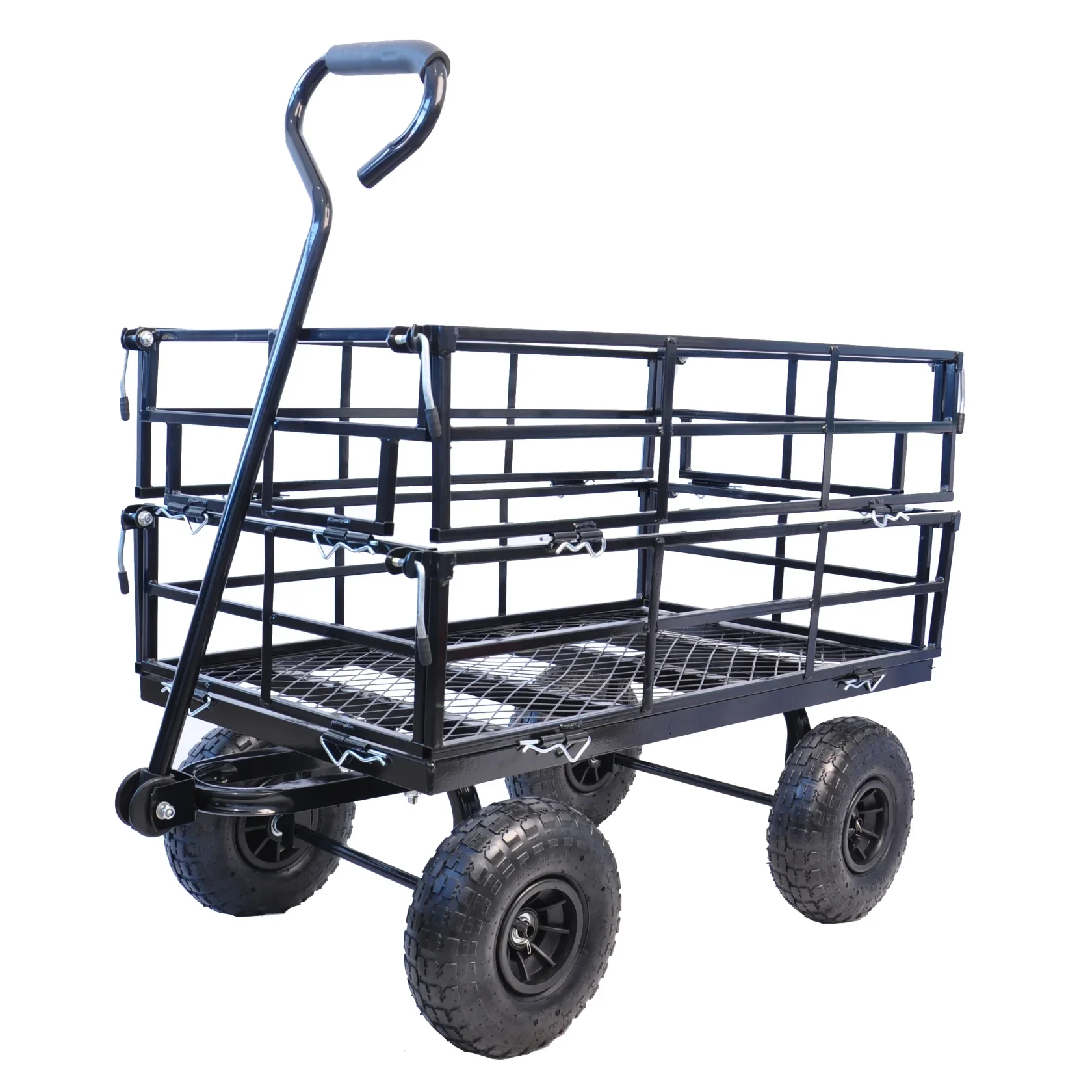 Steel Garden Cart with Easy-Grip Handle,Outdoor Lawn Wagon with Removable Sides for Beach Lawn Yard,Heavy-Duty 500 Pound Capacity,Black