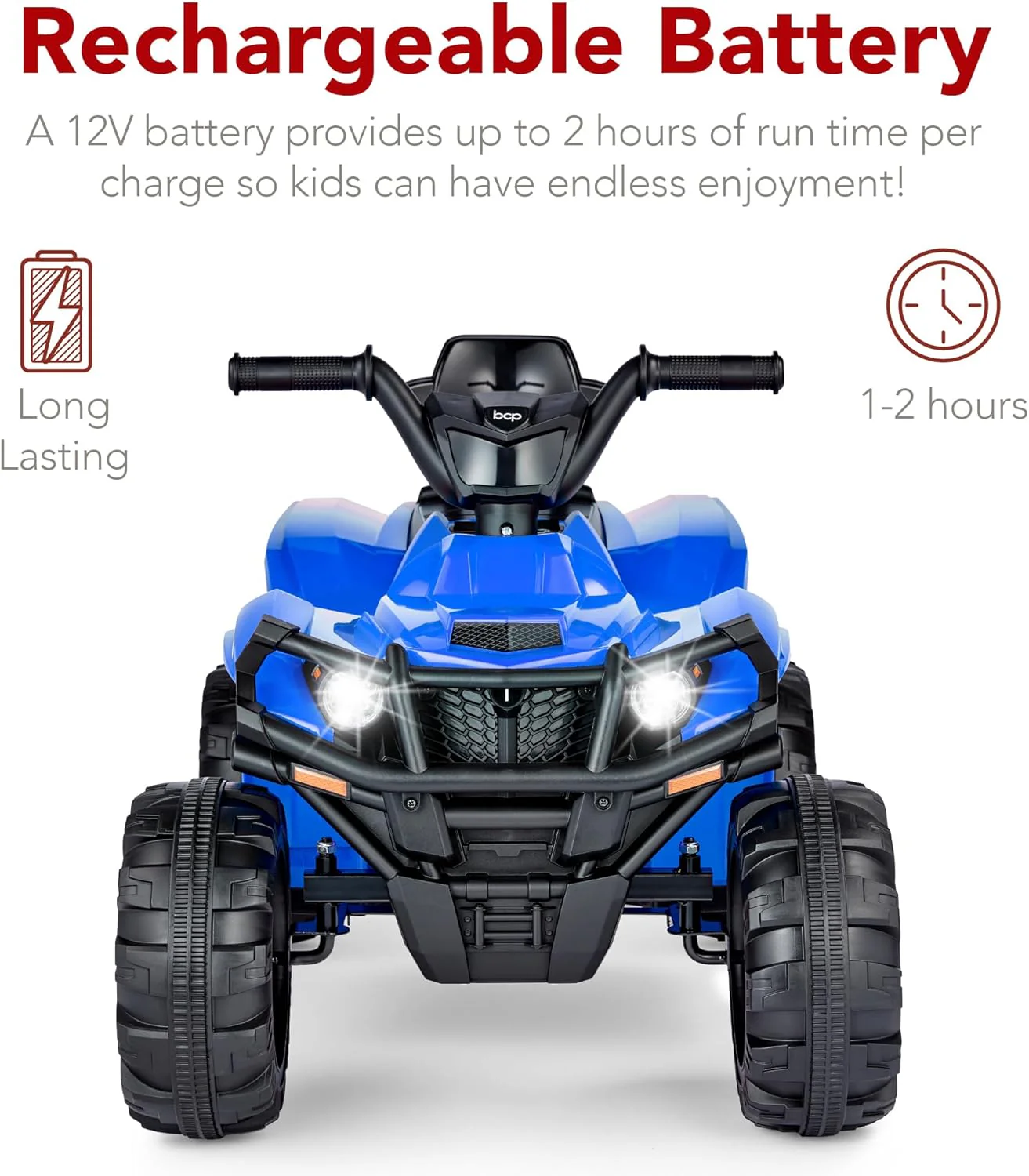 Quad électrique 12 V pour enfants Best Choice Products, véhicule tout-terrain à 4 roues avec audio Bluetooth, vitesse maximale de 3,9 km/h, pneus à crampons, phares LED et radio.
