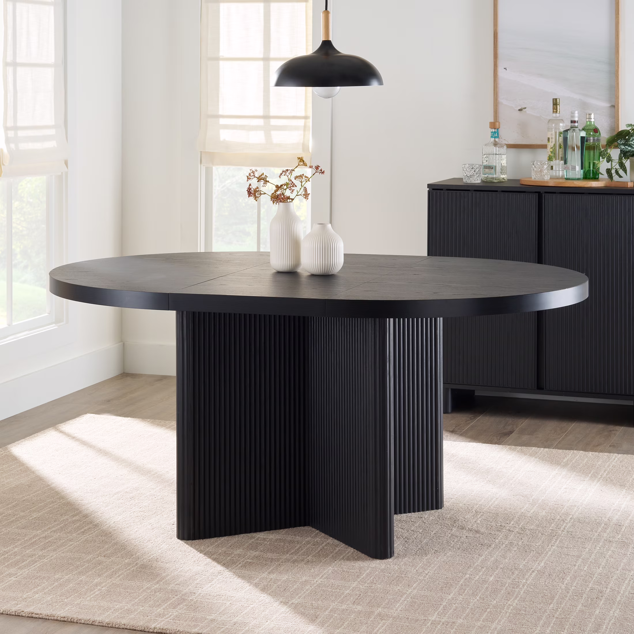 Better Homes & Gardens Lillian Fluted Round Expandable Dining Table for Kitchen, Natural Pine