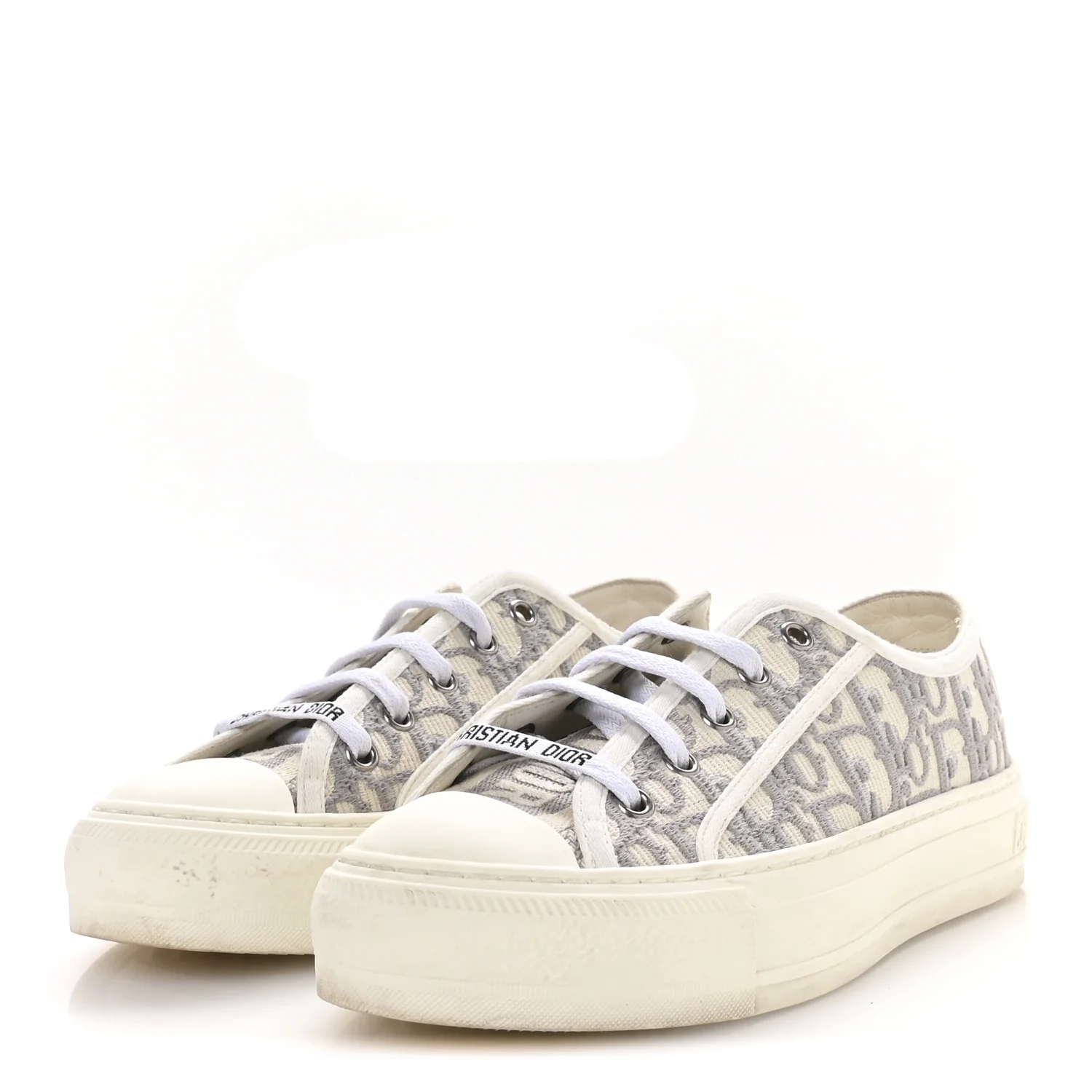 Canvas Oblique Walk'N'Dior Low Top Sneakers 36.5 Grey Stone