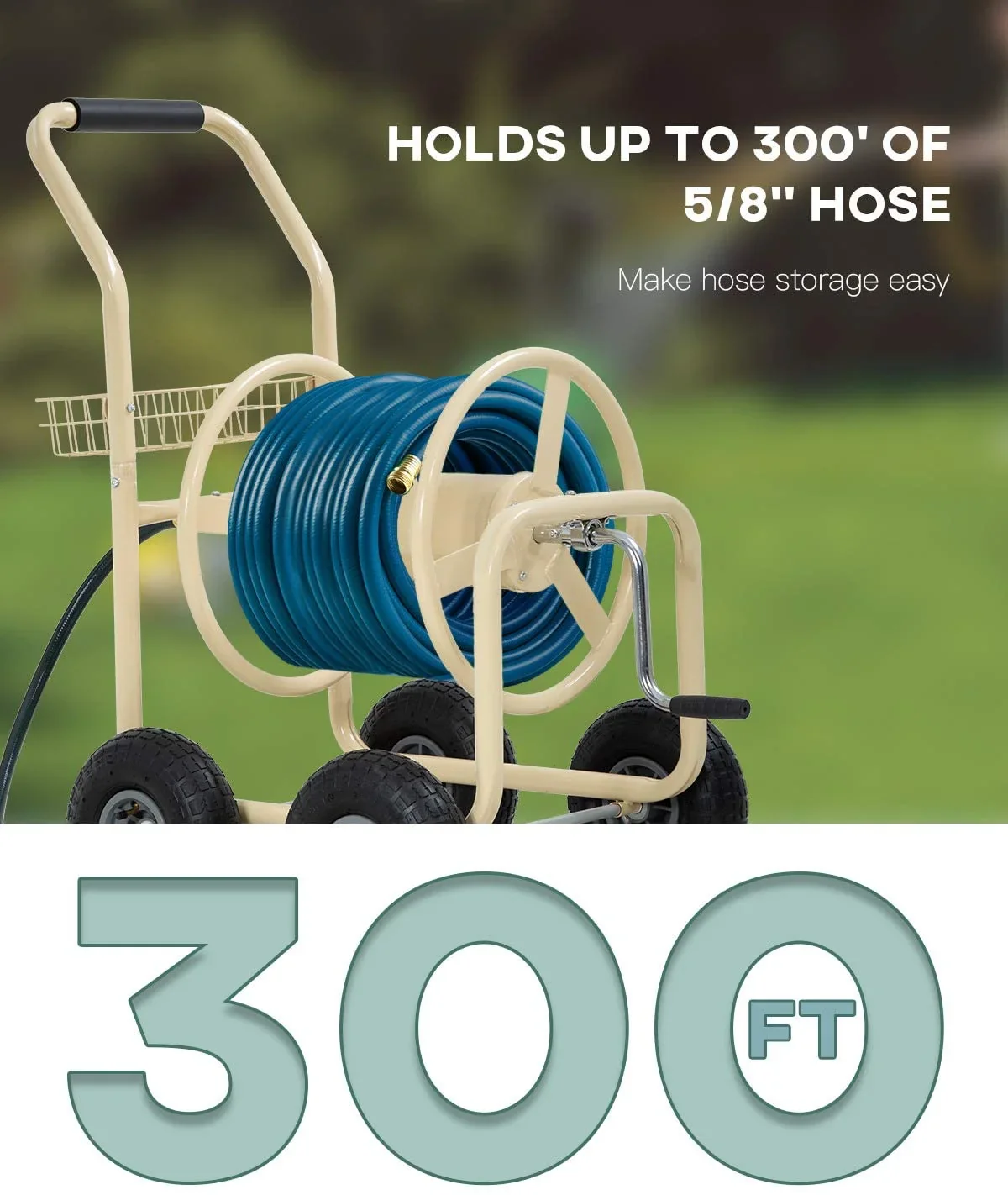 FDW Heavy-Duty Garden Hose Reel Cart w/ Basket