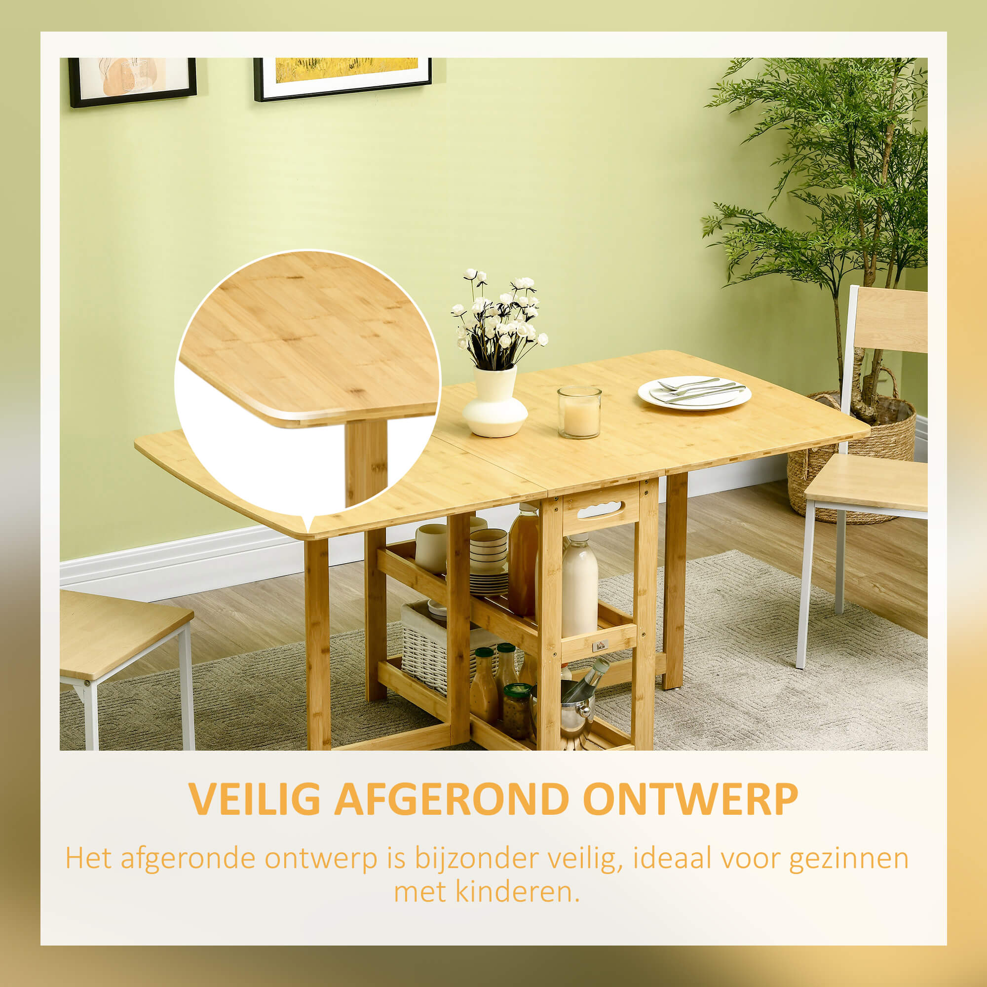 HOMCOM eettafel klaptafel met opbergvakken eetkamertafel keukentafel naturel hout