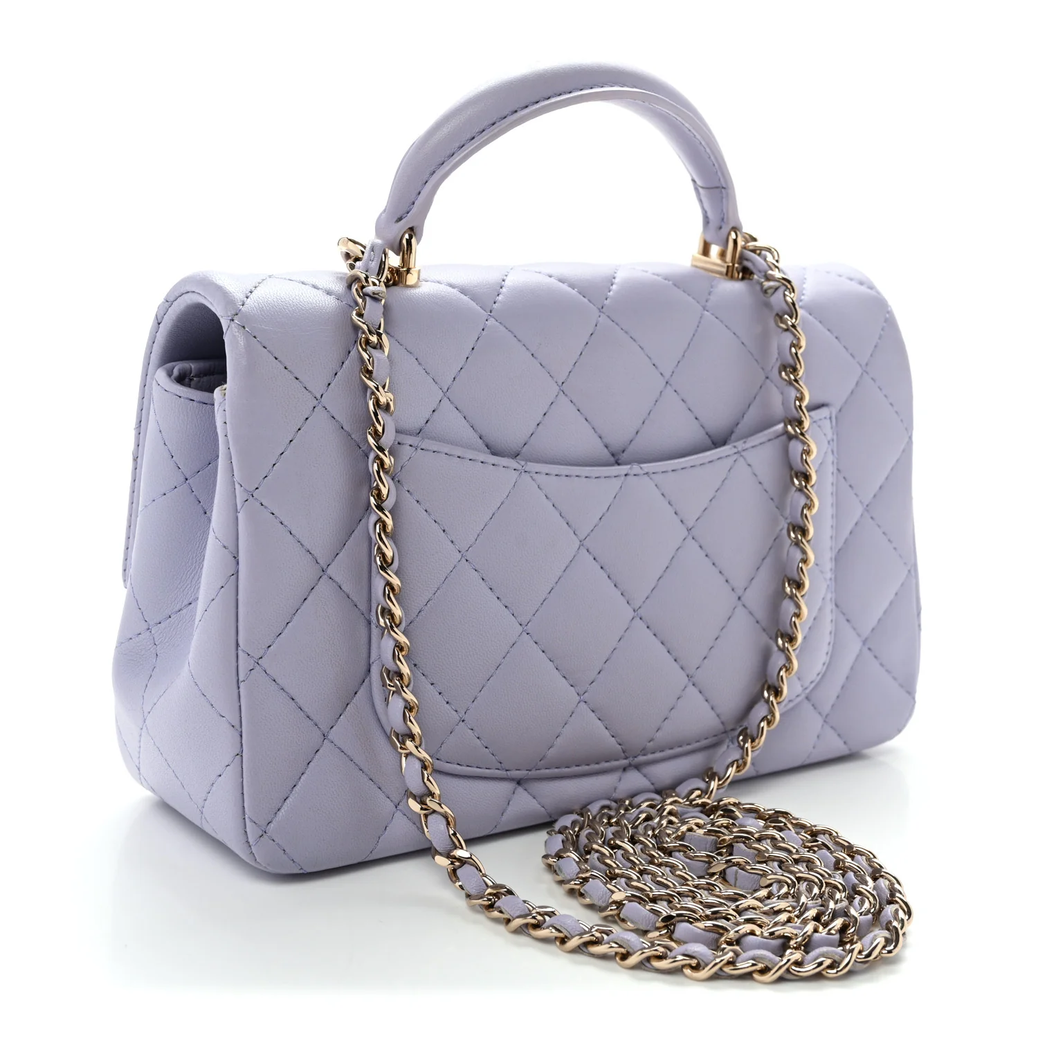 Lambskin Quilted Mini Top Handle Rectangular Flap Light Purple