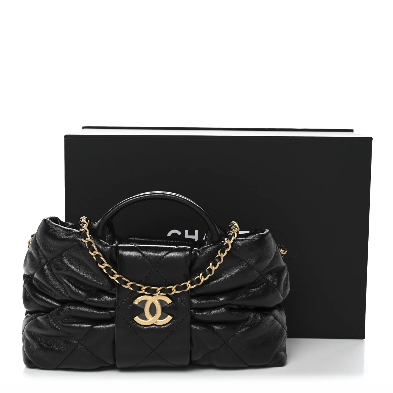 Lambskin Quilted Mini Bow Bag Black