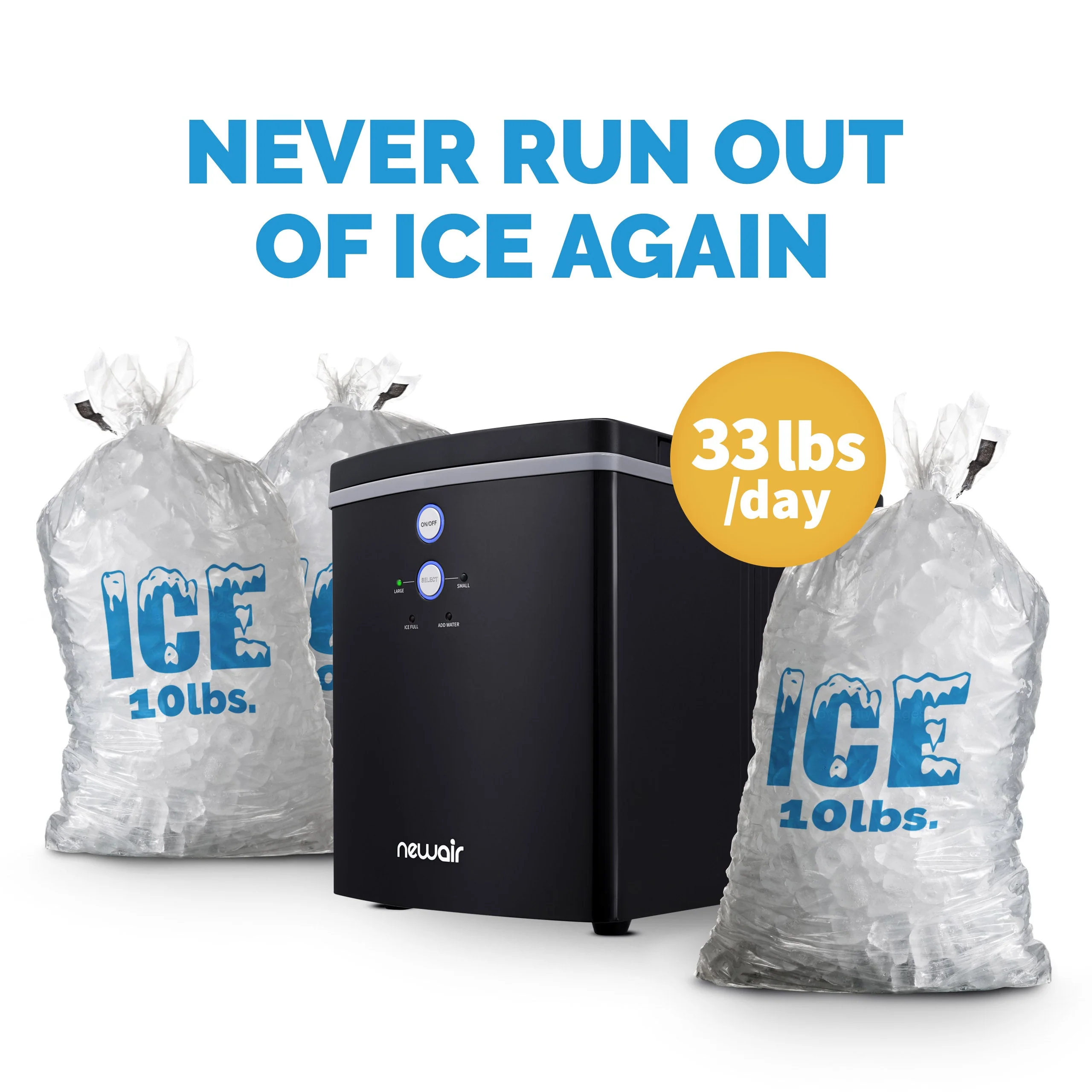 Newair Countertop Ice Maker. Bullet Ice, 33 lbs/day - Black