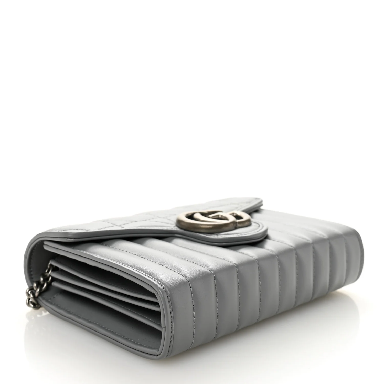 Calfskin Matelasse Aria GG Marmont Chain Wallet Deep Grey