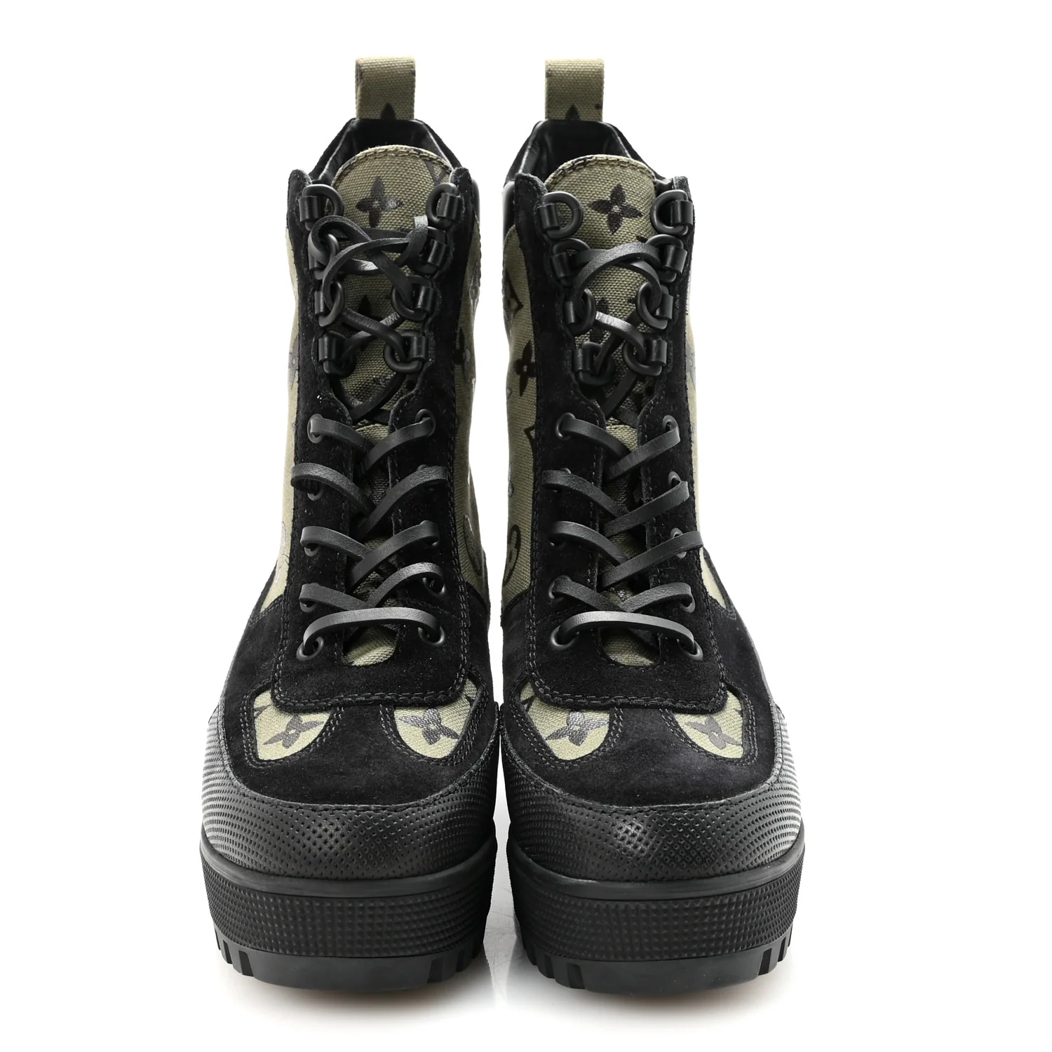 Suede Monogram Laureate Platform Desert Boots 37 Kaki Black