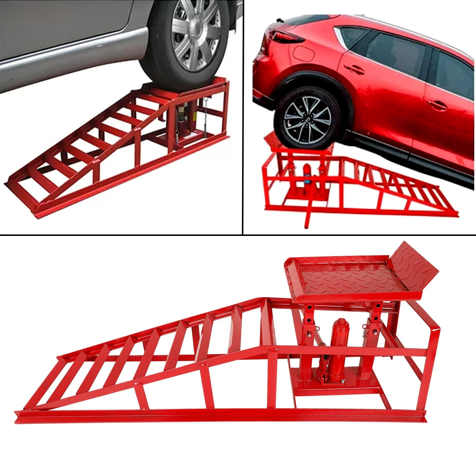 Car Ramps, 2PCS 5T 10000lbs Portable Heavy Duty Hydraulic Car Ramps, Lift Ramp for Truck Vehicle Auto Garage Repair Red(2/Red) Image 5