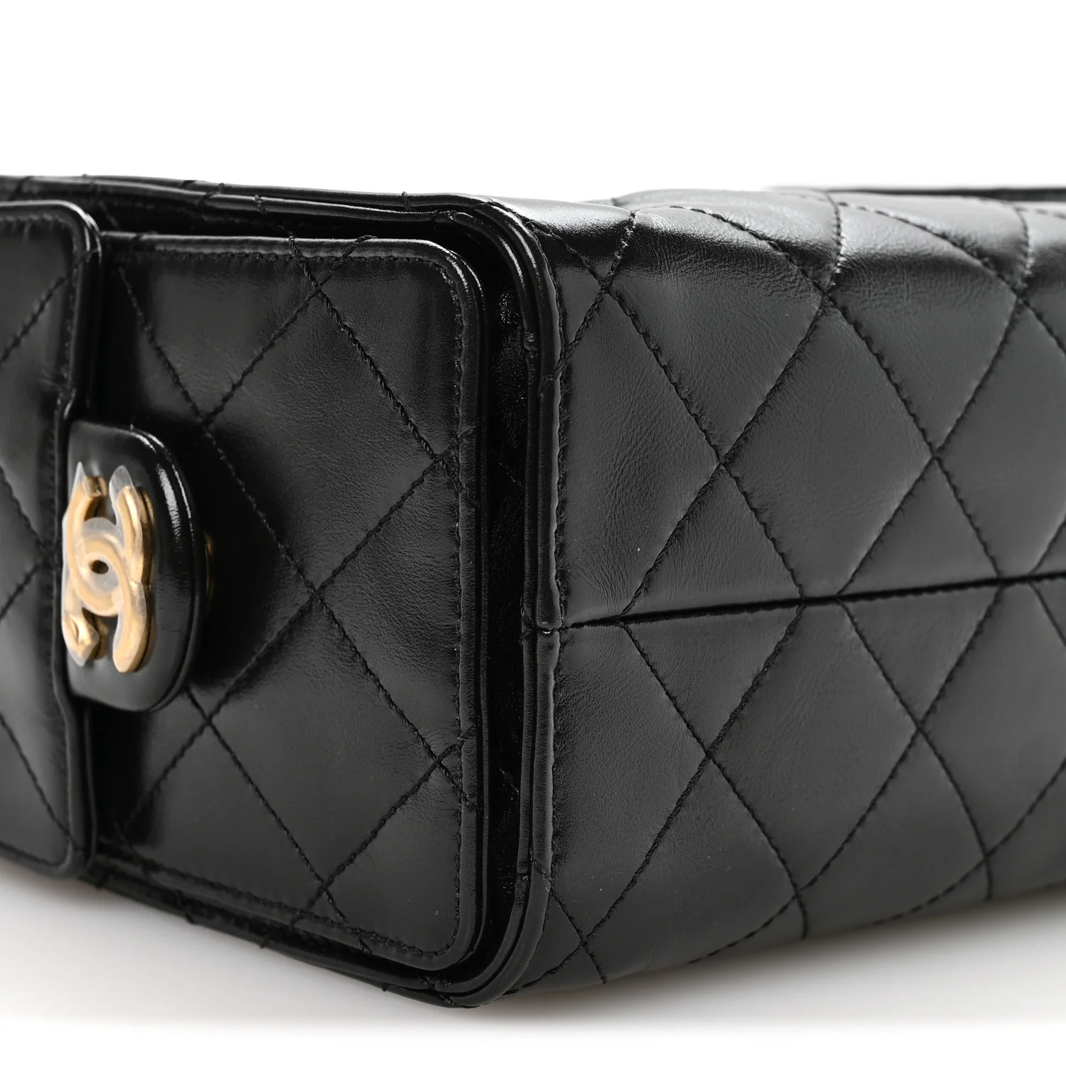 Shiny Crumpled Calfskin Quilted Mini Chanel 25 Handbag Black