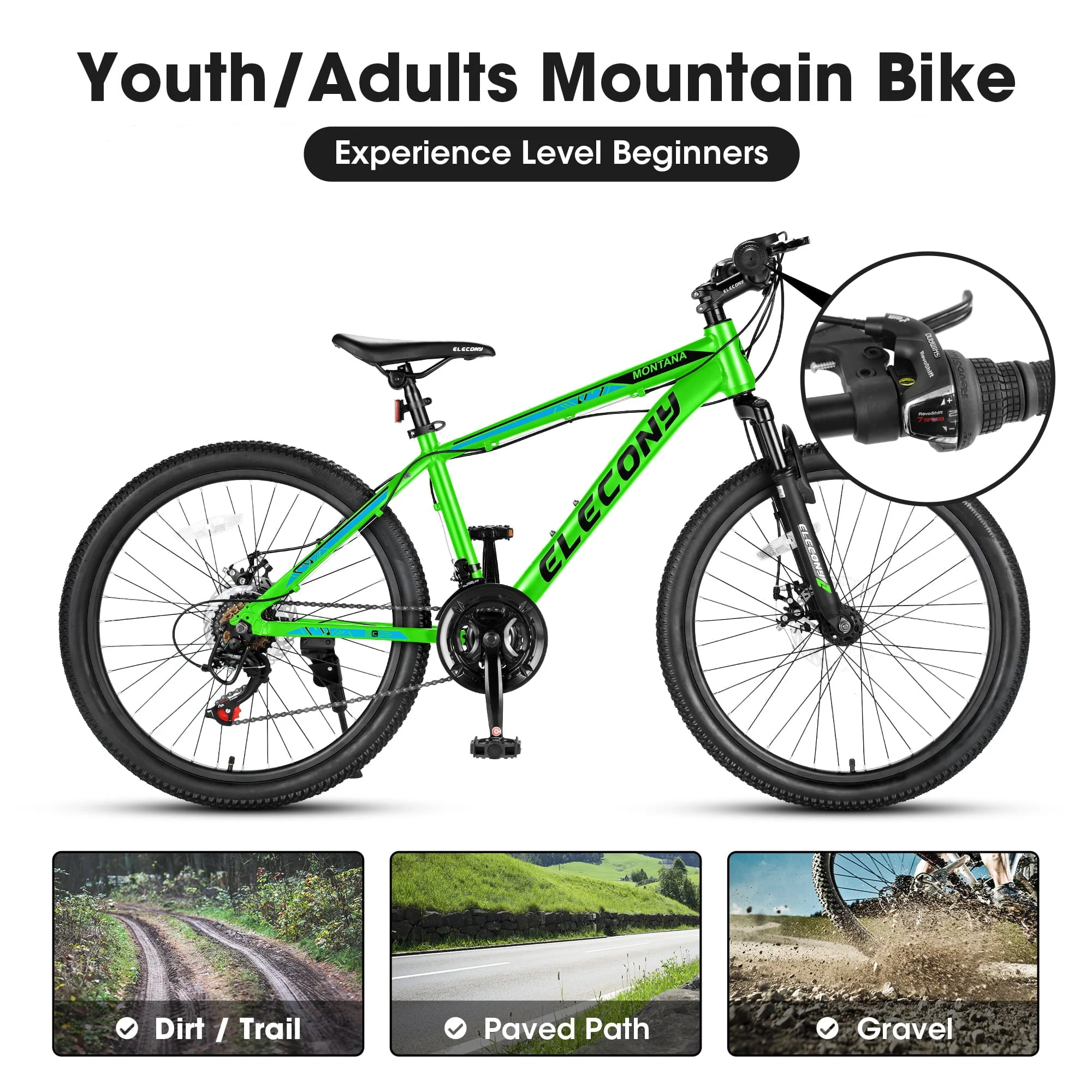 24" Mountain Bike, Aluminum Mountain Bike for Adult with Disc Brakes, 21 Speeds Bike for 14-18 Yeas Old,Green - Image 3