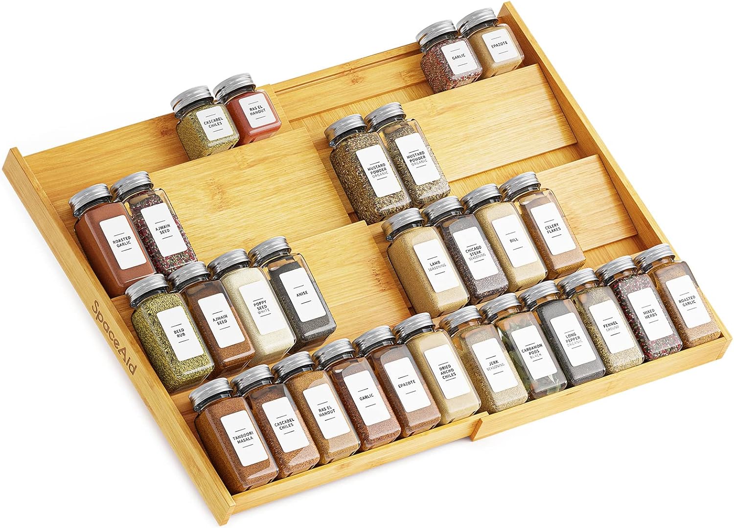 SpaceAid Bamboo Spice Drawer Organizer, (For 3