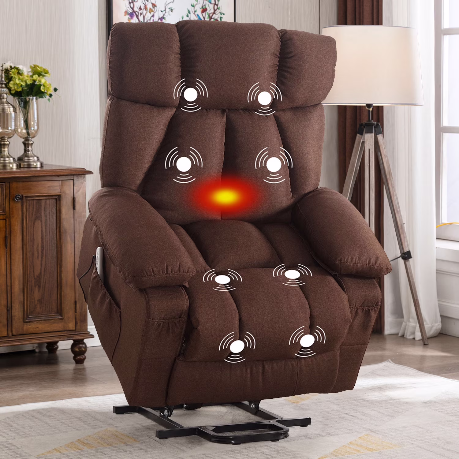 Power Lift Recliner Chair Recliners for Elderly with Heat and Massage Recliner Chair for Living Room with Infinite Position and Side Pocket,USB Charge Port,Brown(Regular-Brown) - Image 9