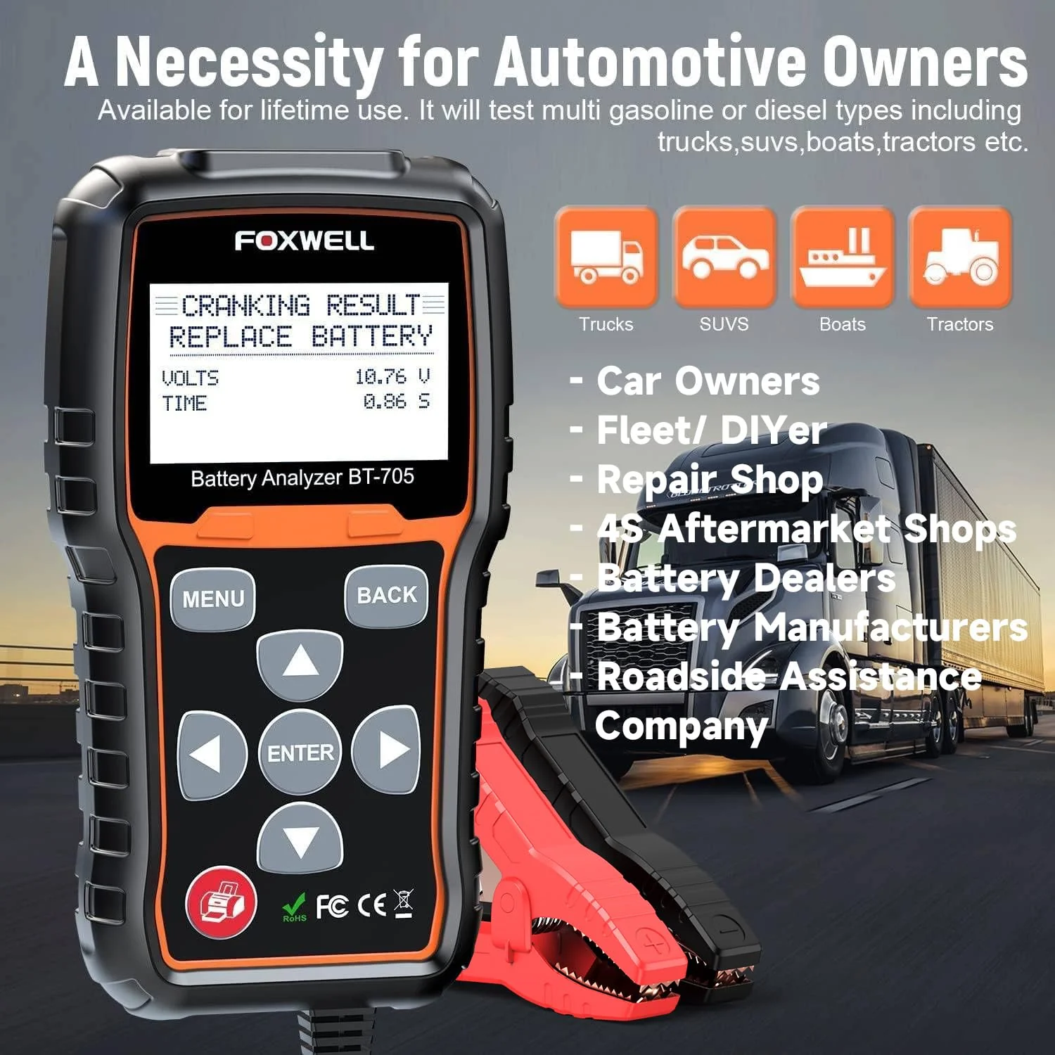 FOXWELL Car Battery Tester 12V 24V. 100-2000CCA