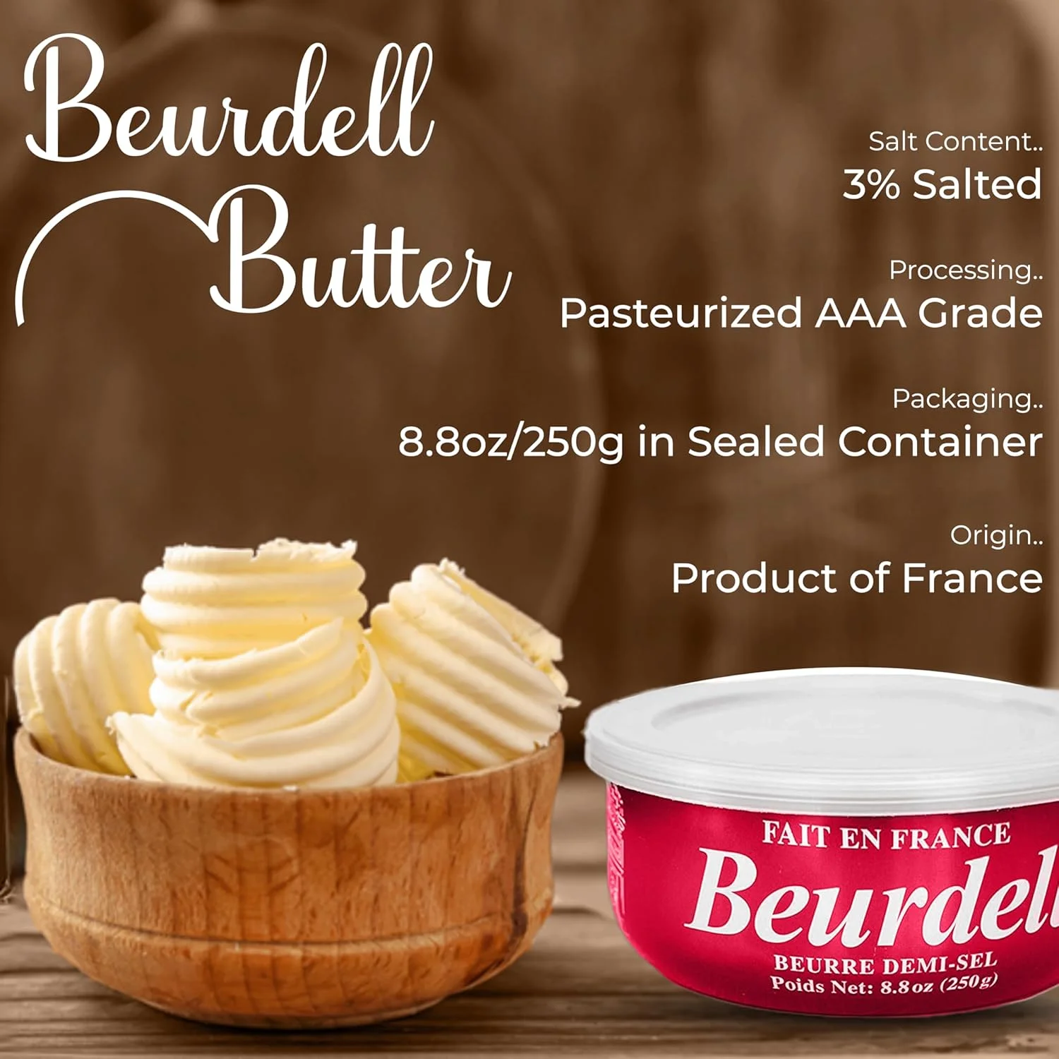 Beurdell Canned French Butter �m?100% Natural Salted Pasteurized Real Butter | Long Shelf Life Emergency Survival Food | Great for Cooking, Baking, RV & Camping | Pull Top Lid | Pack of 24 | France