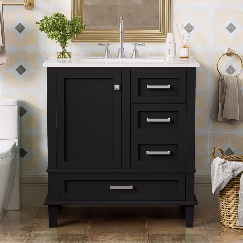30" Bathroom Vanity with Sink, Modern bathroom sink cabinet with Soft-Close storage Drawers, Freestanding Vanity with Ceramic Top (Green)(Green) - Image 9