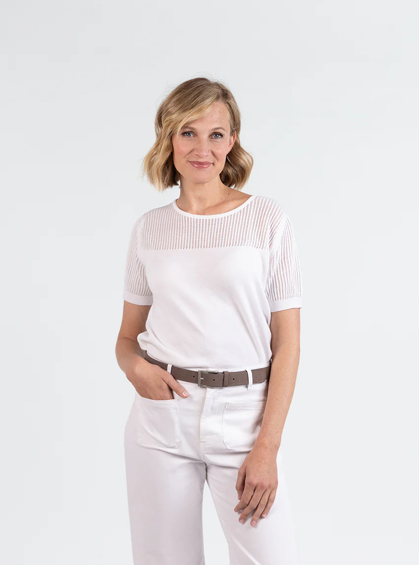Pull femme ajouré coton blanc