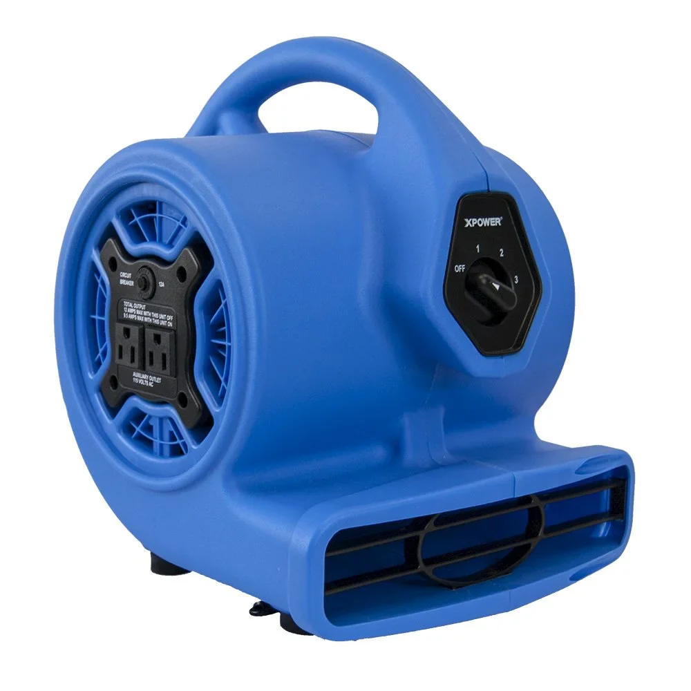 XPOWER P-130A 1/5 HP Multi-Purpose Mini Mighty Air Mover, Utility Fan, Dryer, Blower with Built-in Power Outlets