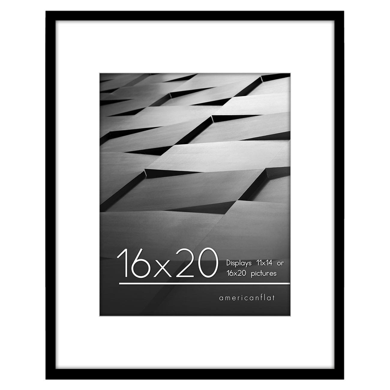 Americanflat 16x20 Picture Frame in Black - Thin Border 11x14 Picture Frame with Mat or 16x20 Frame Without Mat - Polished Plexiglass - Horizontal