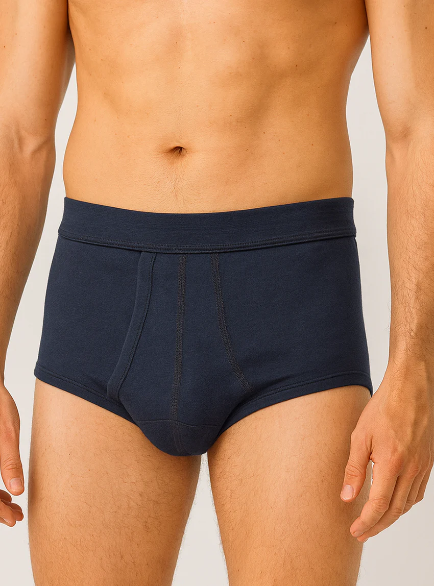Slip ouvert homme taille haute en coton bleu marine
