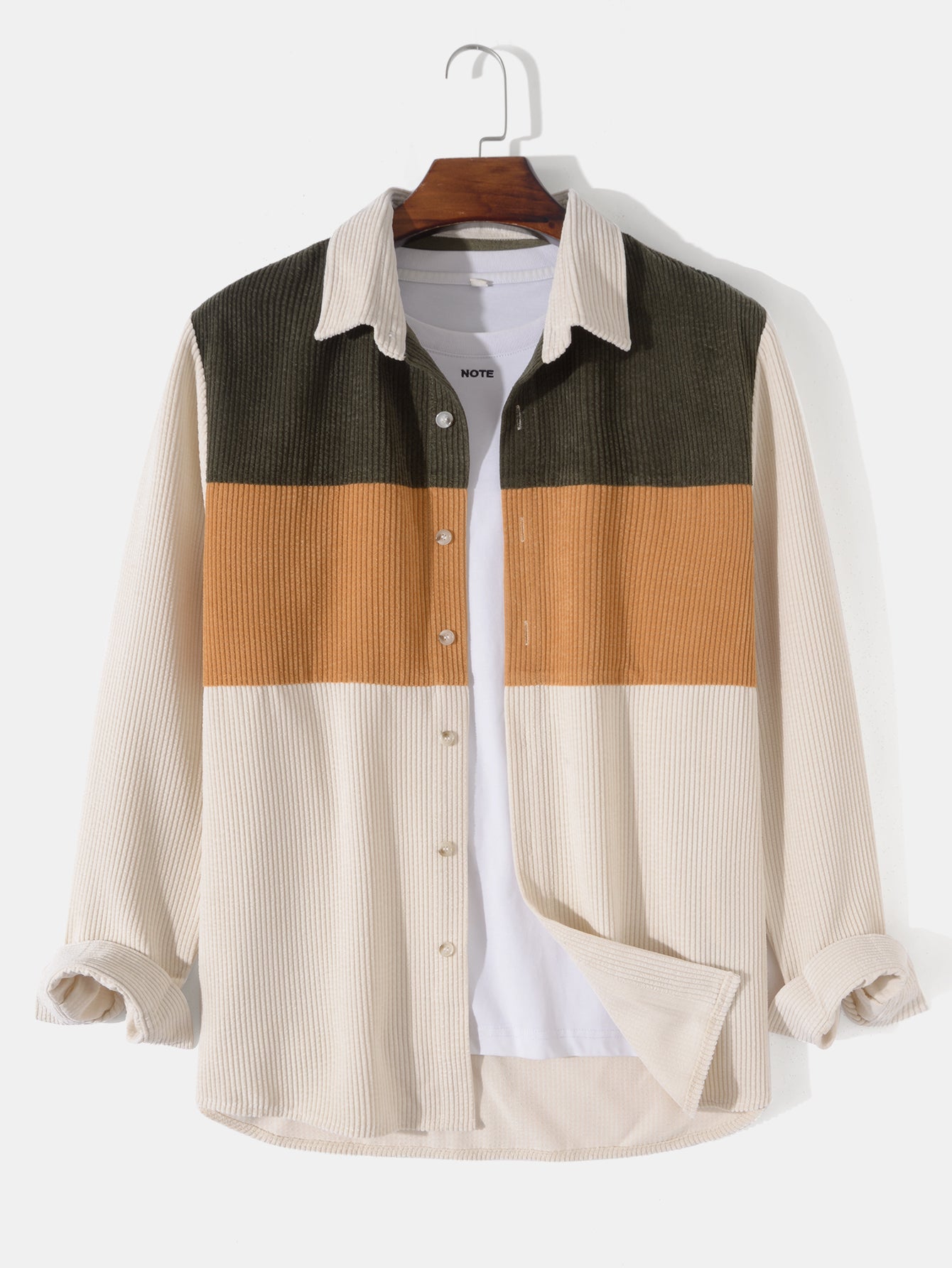 Chemise patchwork en velours côtelé à manches longues