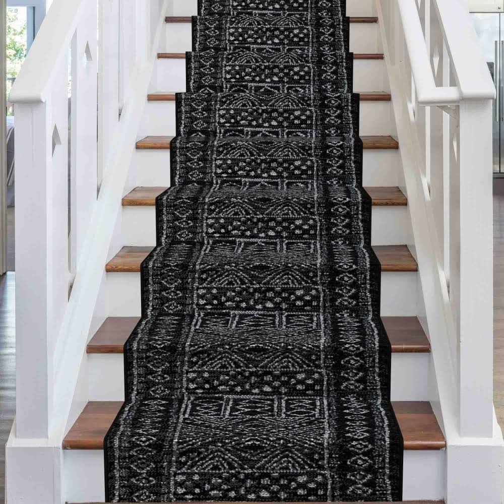 runrug Afrikans Black Stair Carpet Runner - Width: 2 Foot