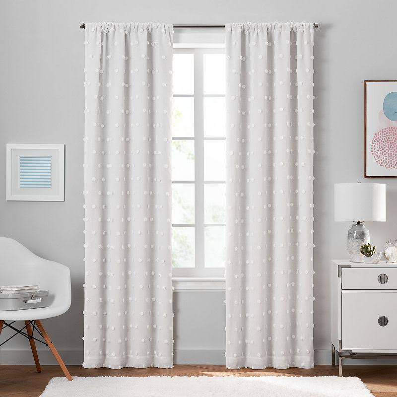 The Big One Kids' Tufted Dot Blackout Window Curtains - White - 2 ct