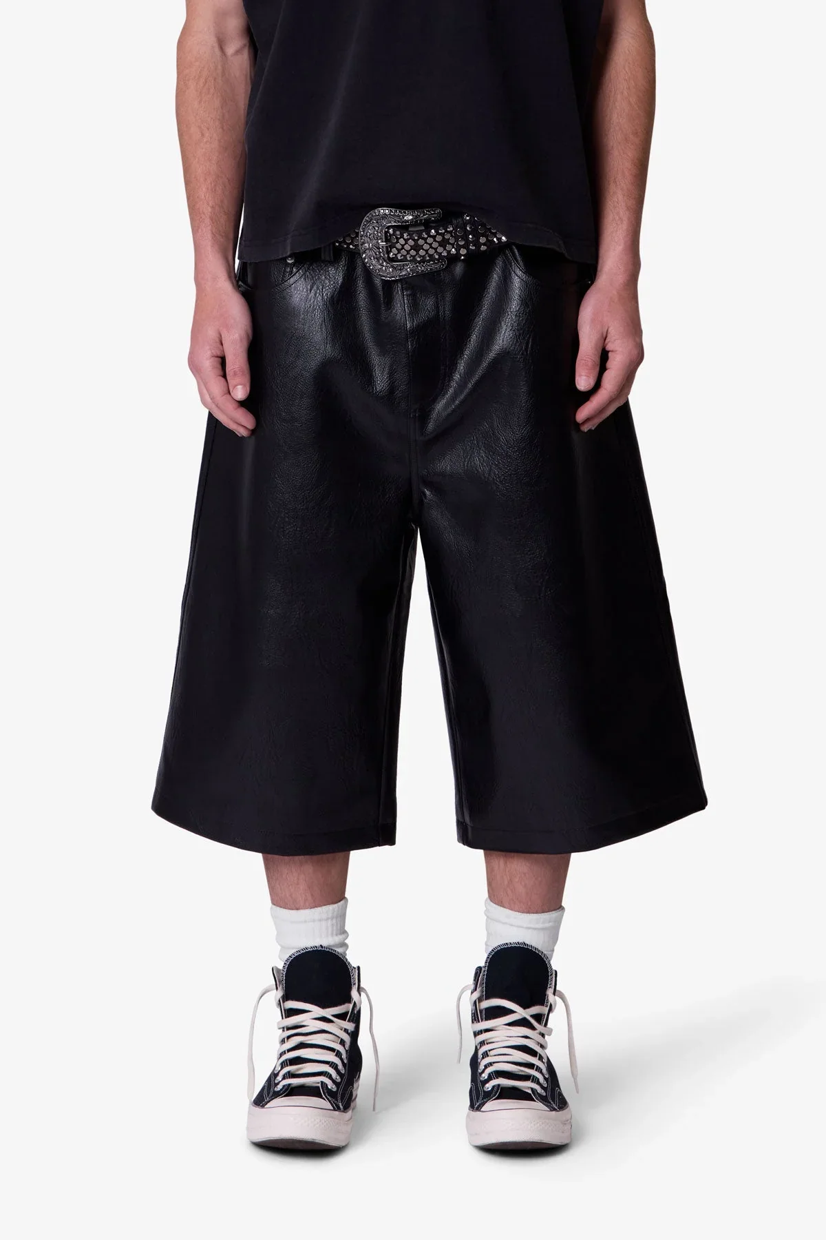 Ultra Baggy Leather Shorts - Black