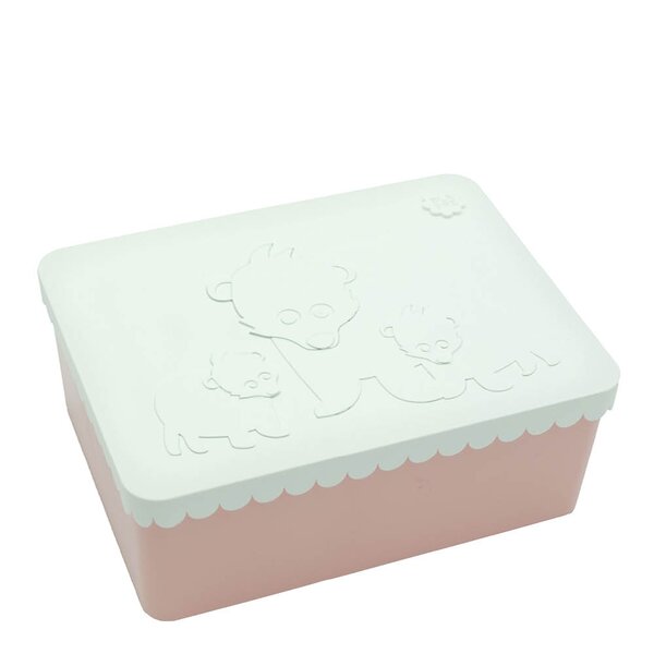 Matboks i plast treroms 7x14x19 cm Bjørn hvit/rosa