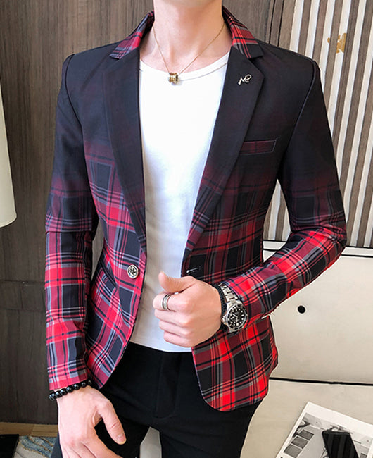Blazer décontracté à col revers, imprimé à carreaux ombrés, coupe slim, un bouton