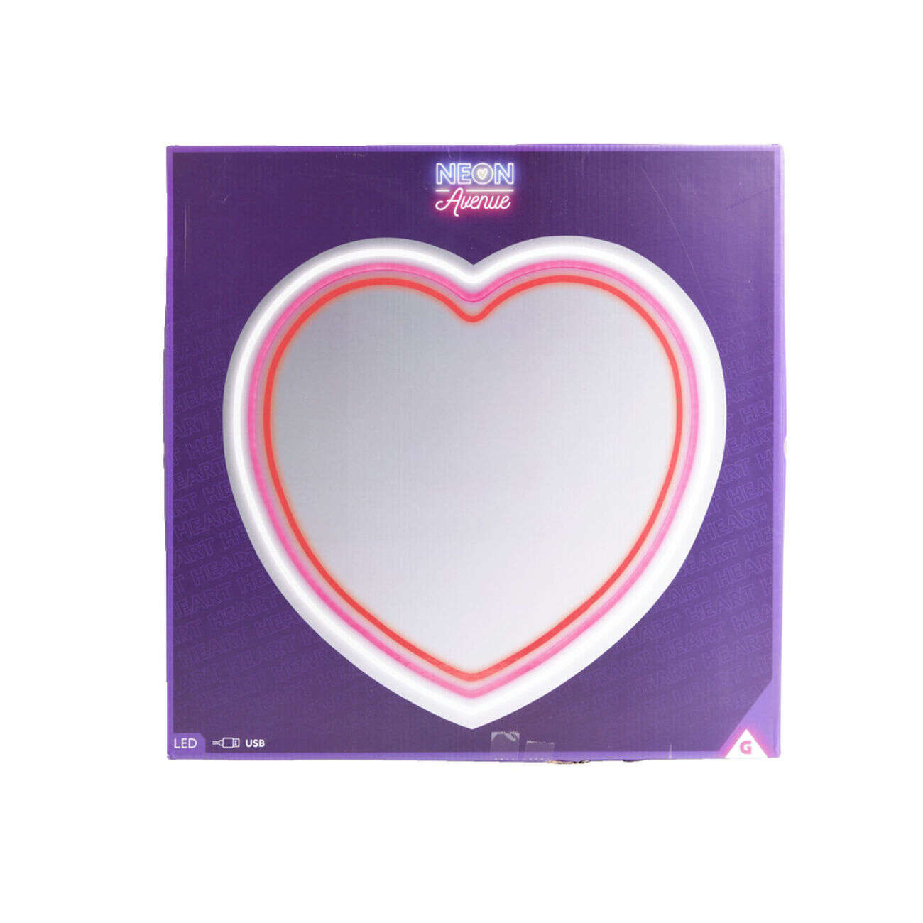 Miroir néon forme coeur rose 40x40cm